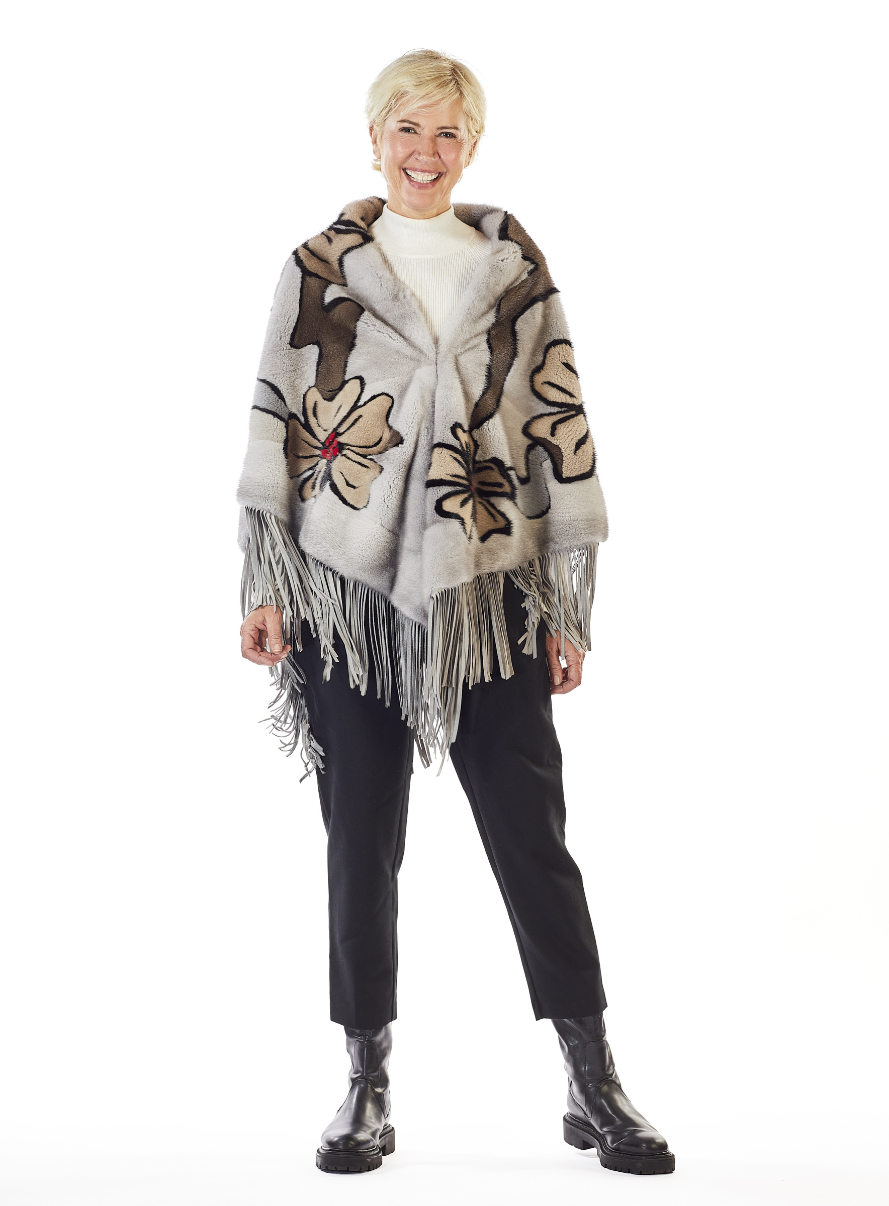 Nerz Cape sapphire mit Blumenmuster