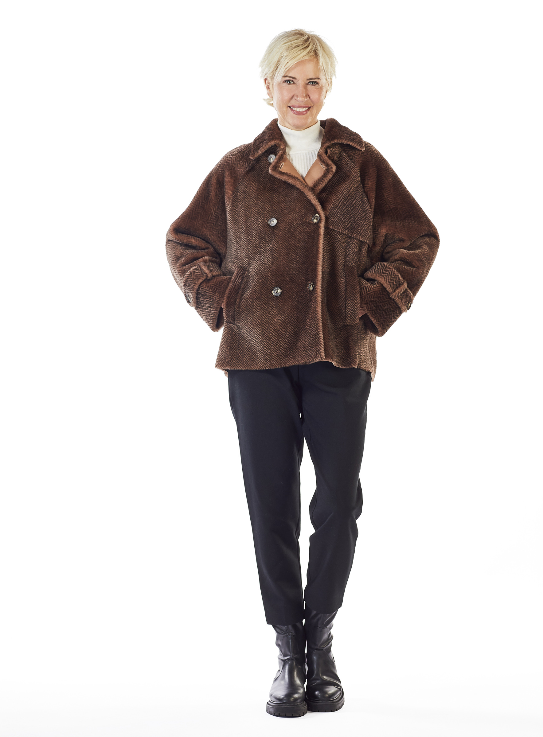 Stylische Lamm Nappa Merino Jacke in dunkelbraun