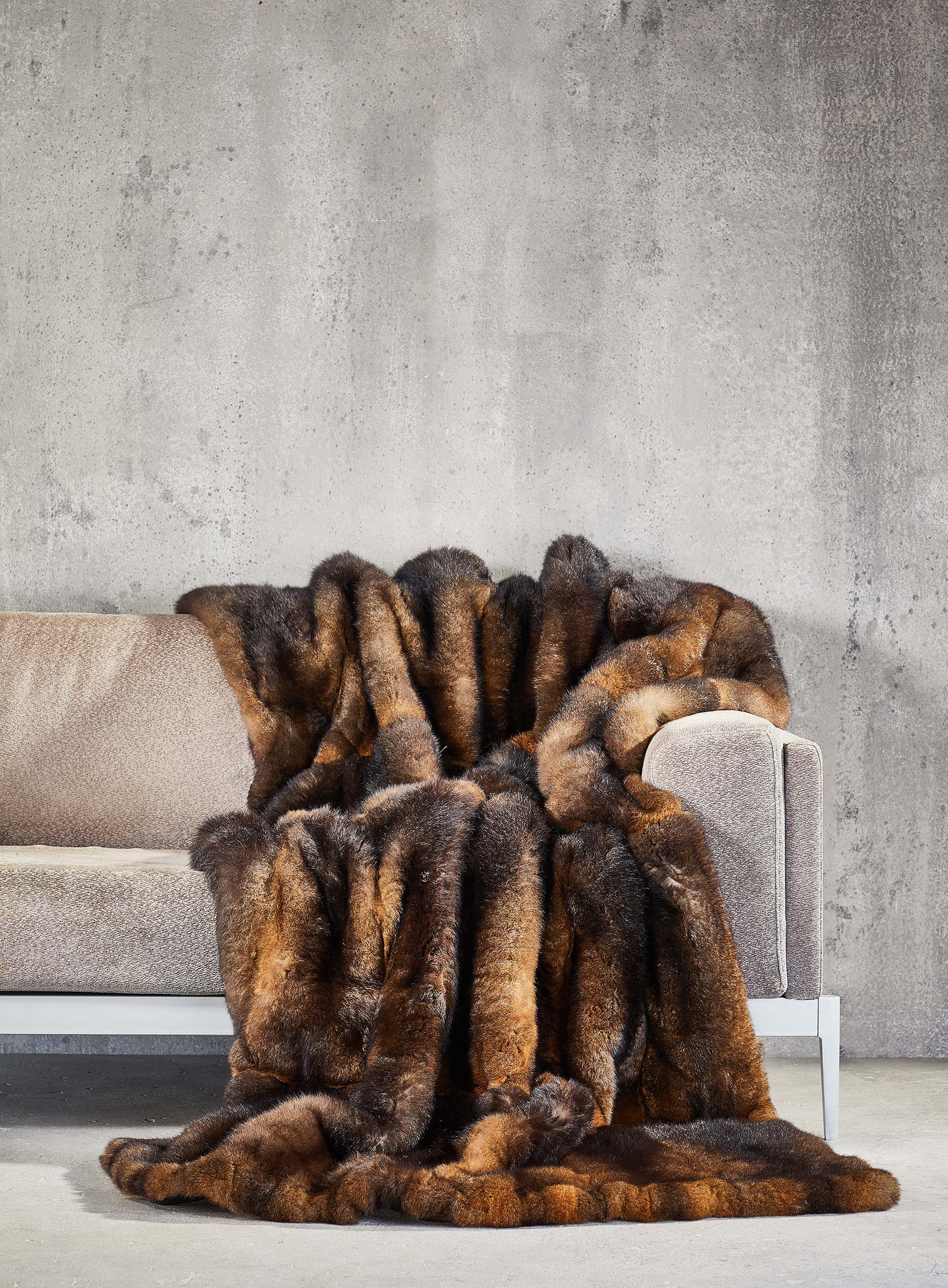 Opossum Echtpelz Decke mit Cashmere