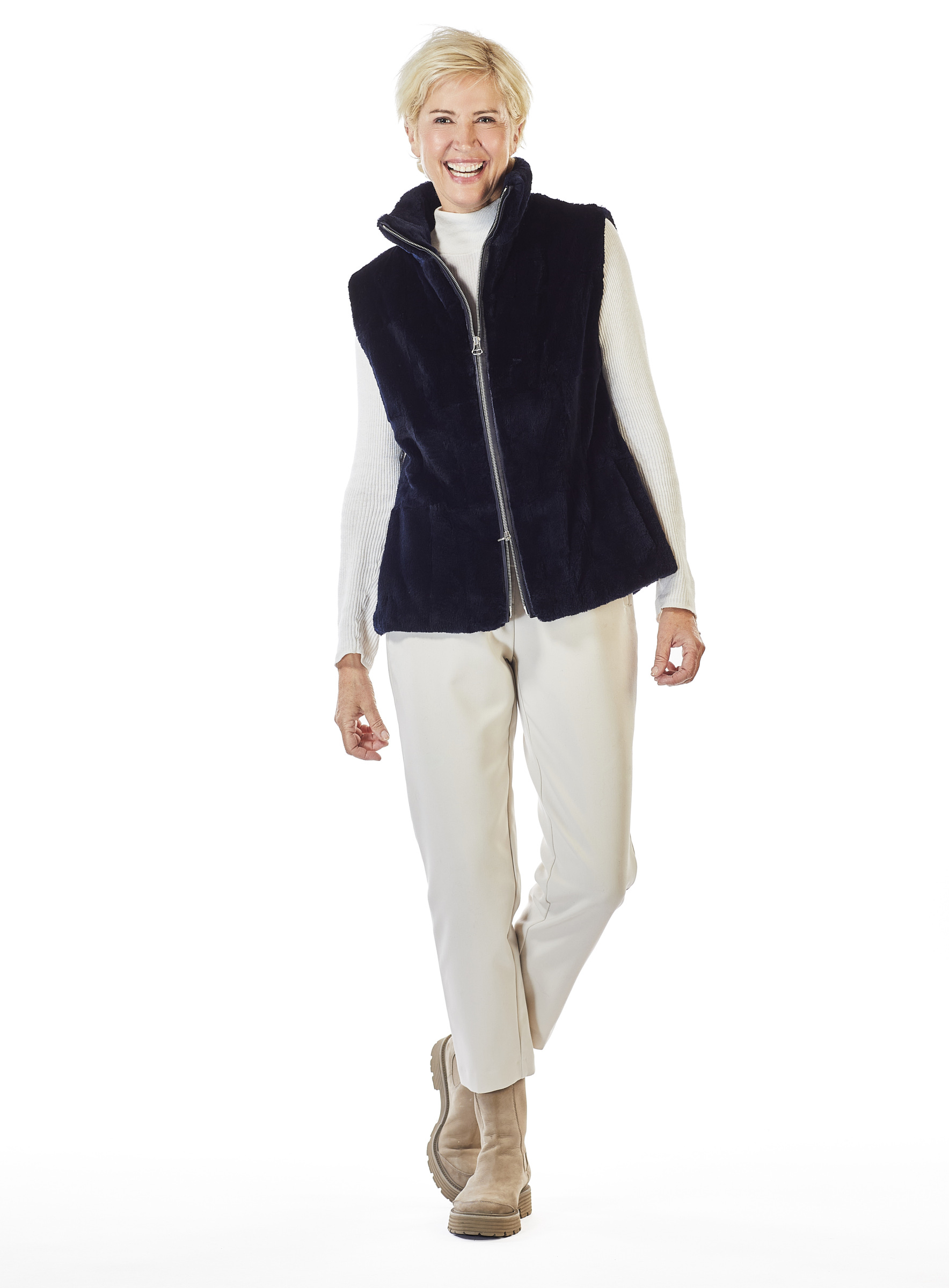 Navy Blue Muskrat Fur Gilet