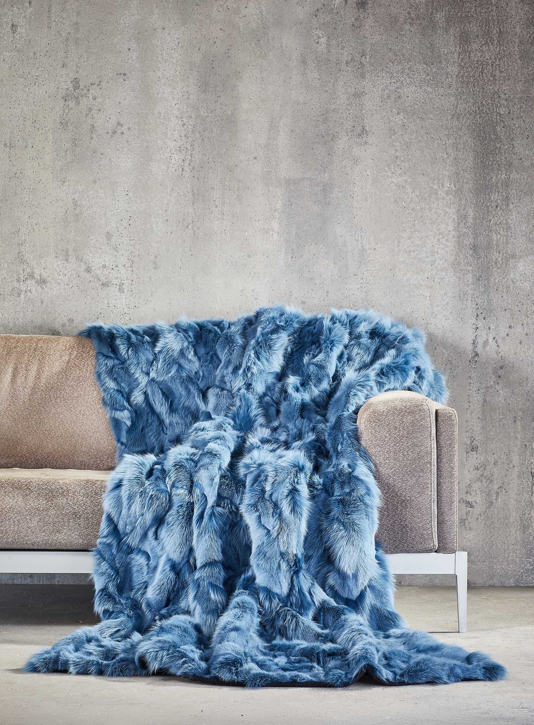Fuchsdecke Patchwork blau mit Schurwolle