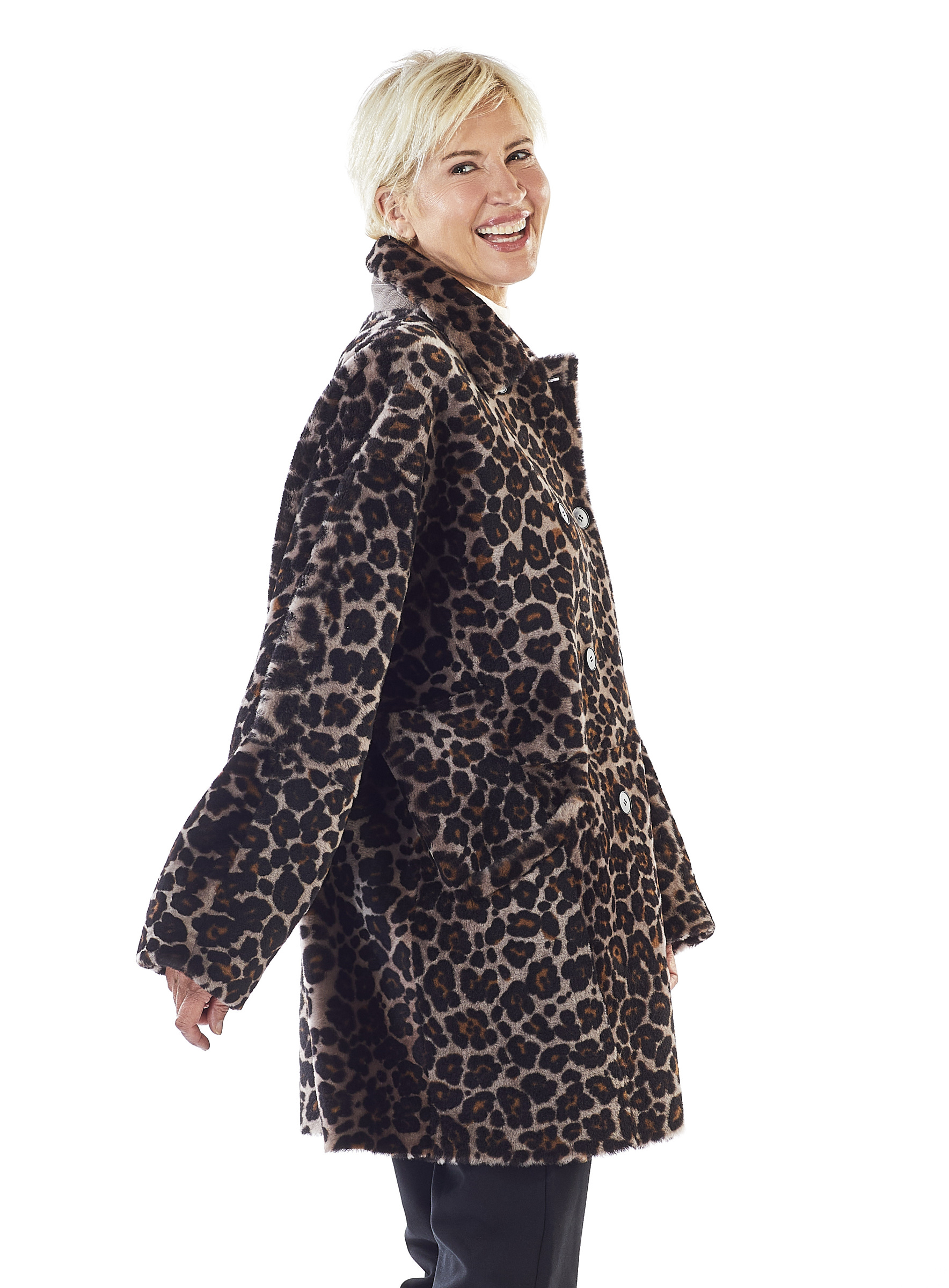 Oversized-Lammfelljacke mit Leodruck
