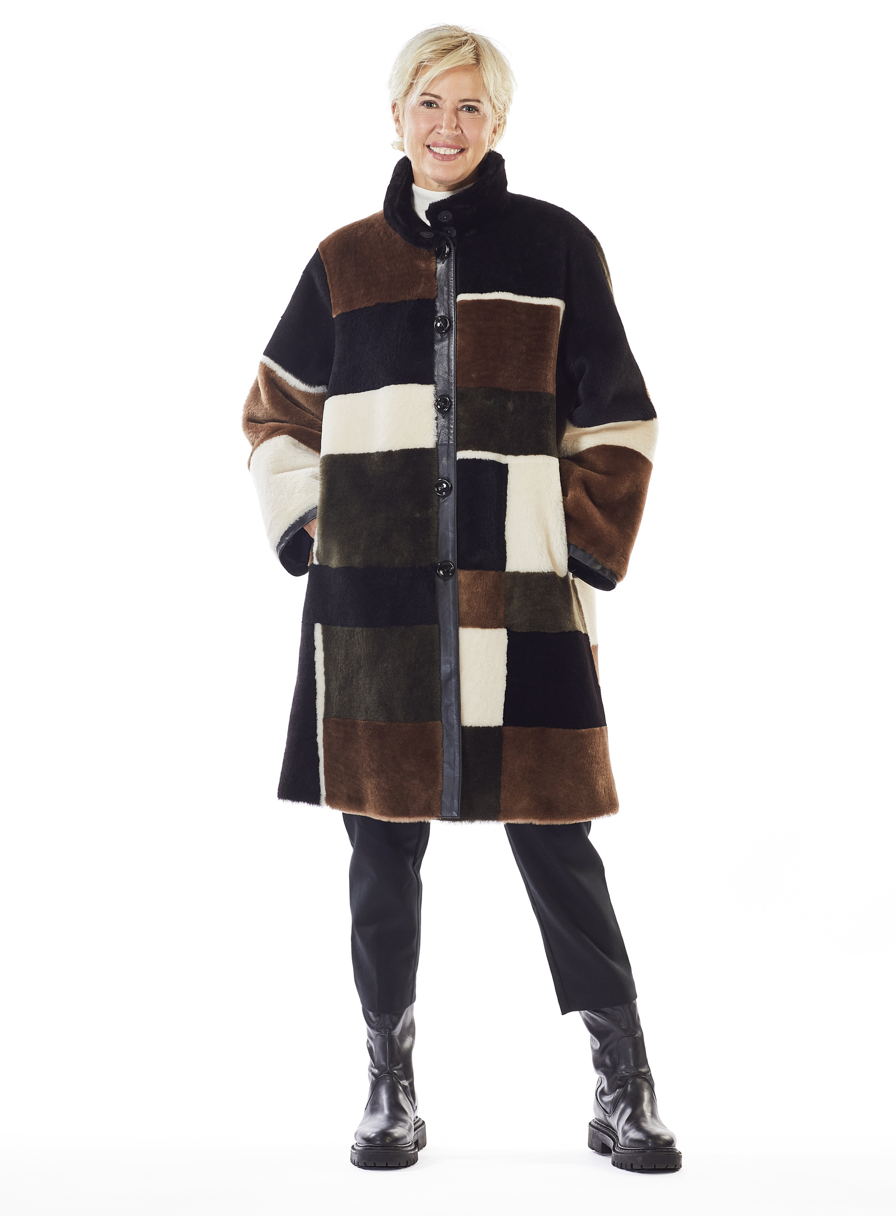 Merinolamm Patchwork Kurzmantel Manzoni24 grün