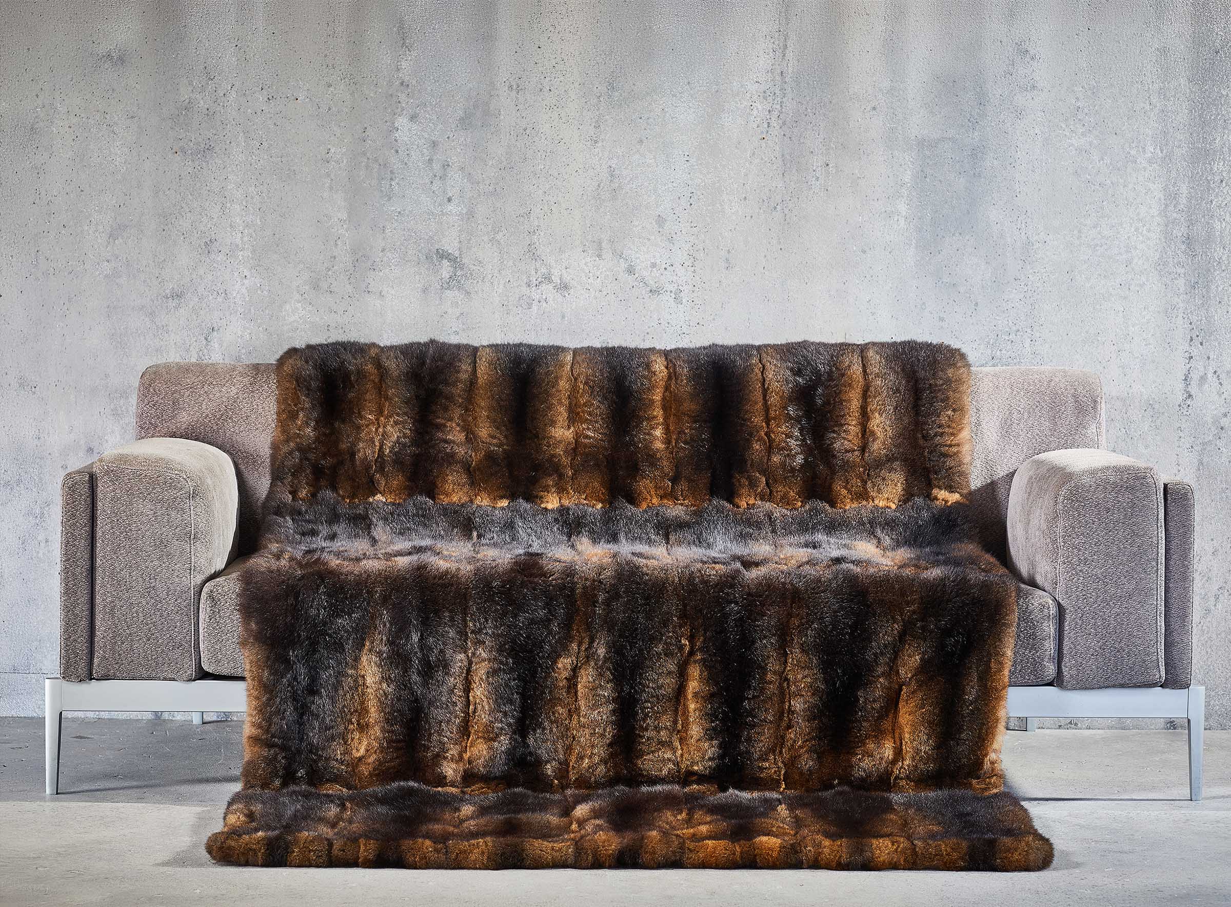 Opossum Echtpelz Decke mit Cashmere