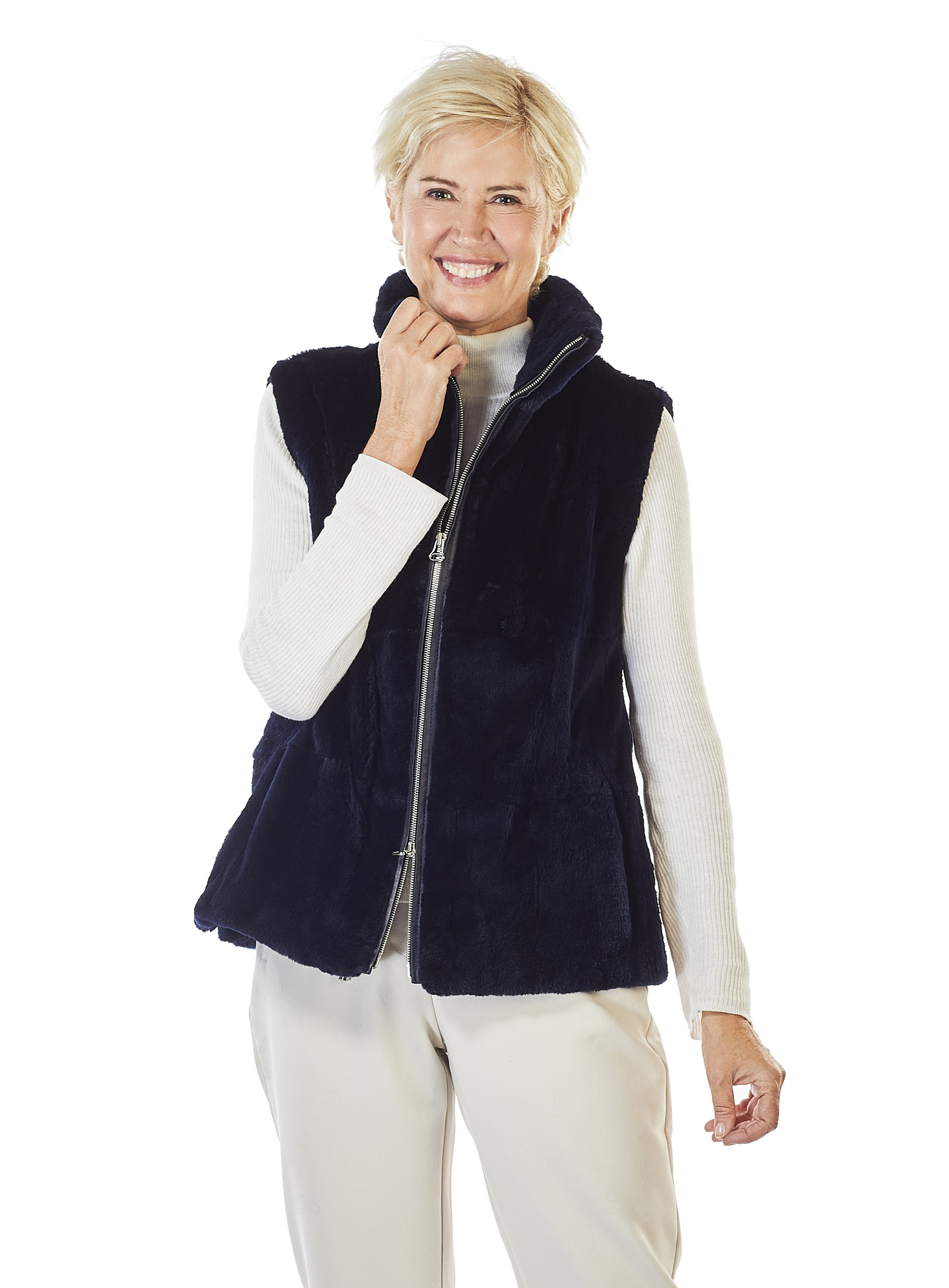 Navy Blue Muskrat Fur Gilet