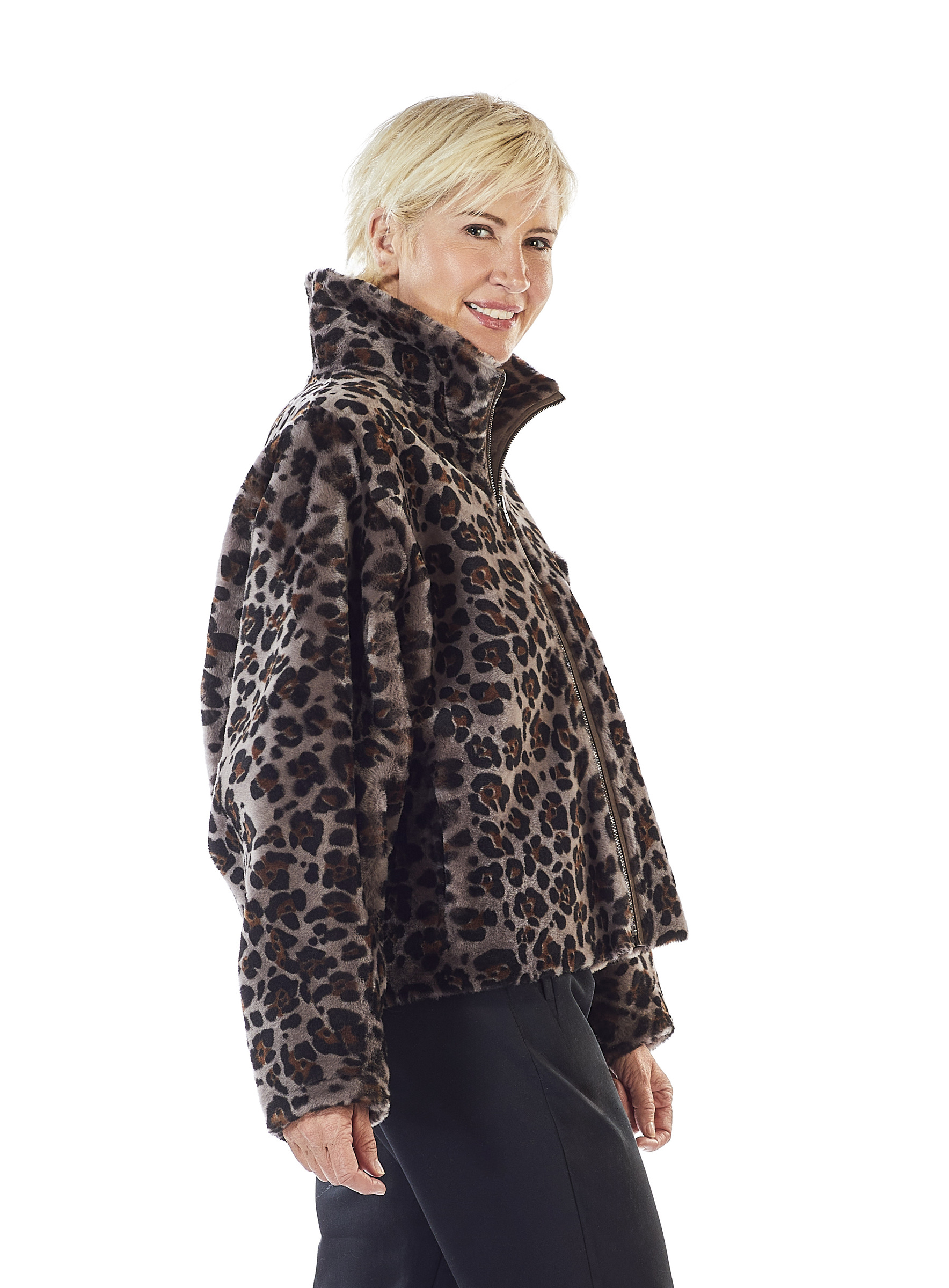 Merino Lammfell Jacke mit Leodruck