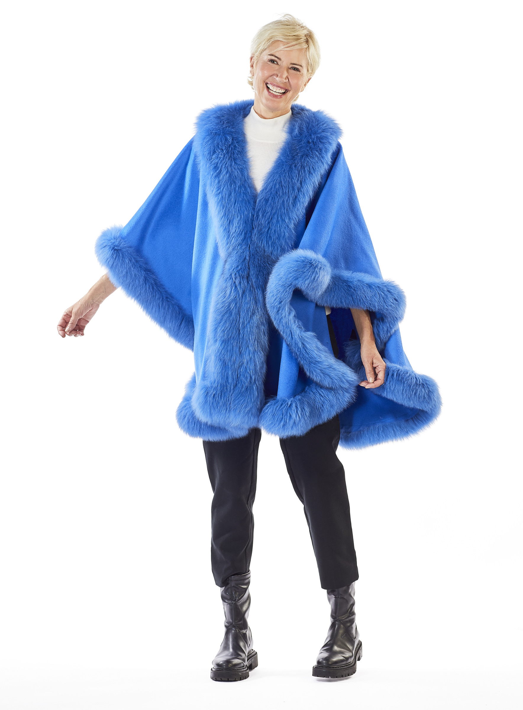 Cashmere Cape mit Blaufuchs blau