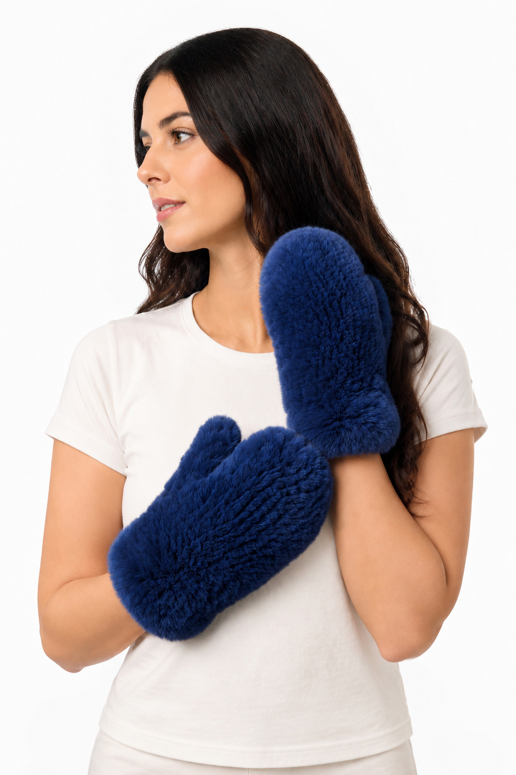 Wärmende Pelzhandschuhe aus Rexkanin electra blau