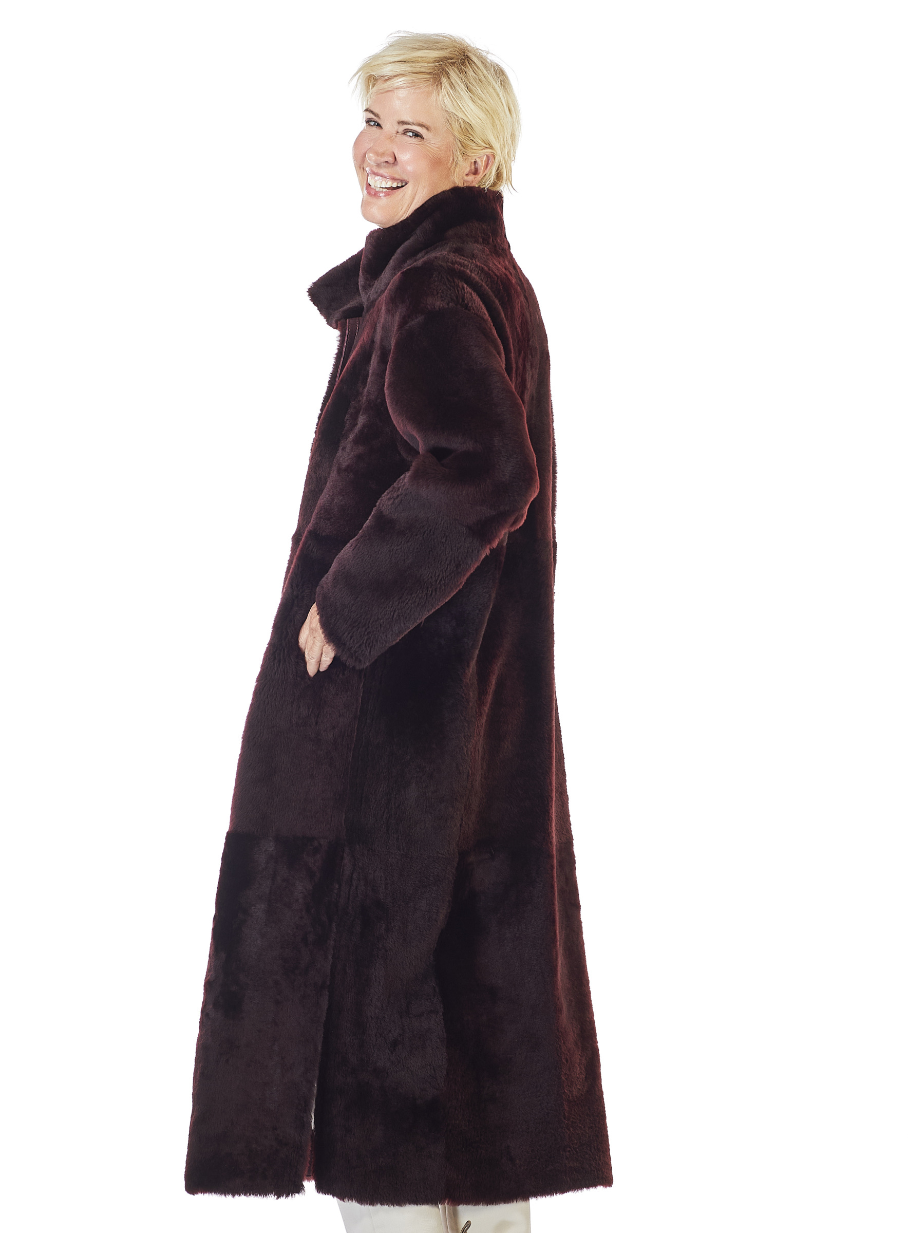 Langer Lammfell Wendemantel bordeaux von Werner Christ