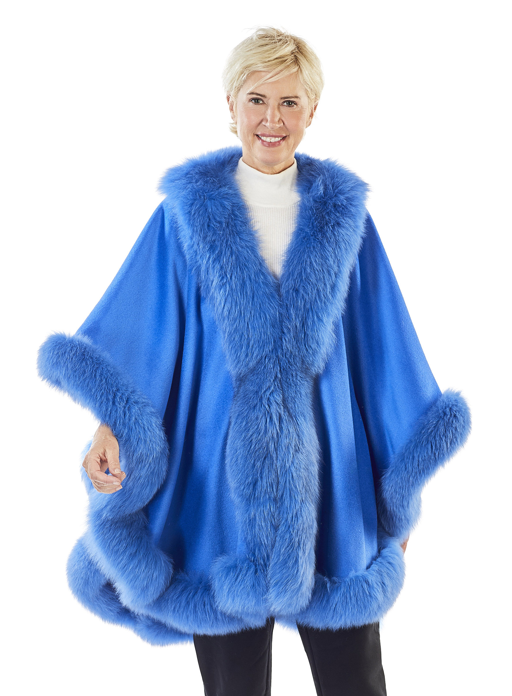 Cashmere Cape mit Blaufuchs blau