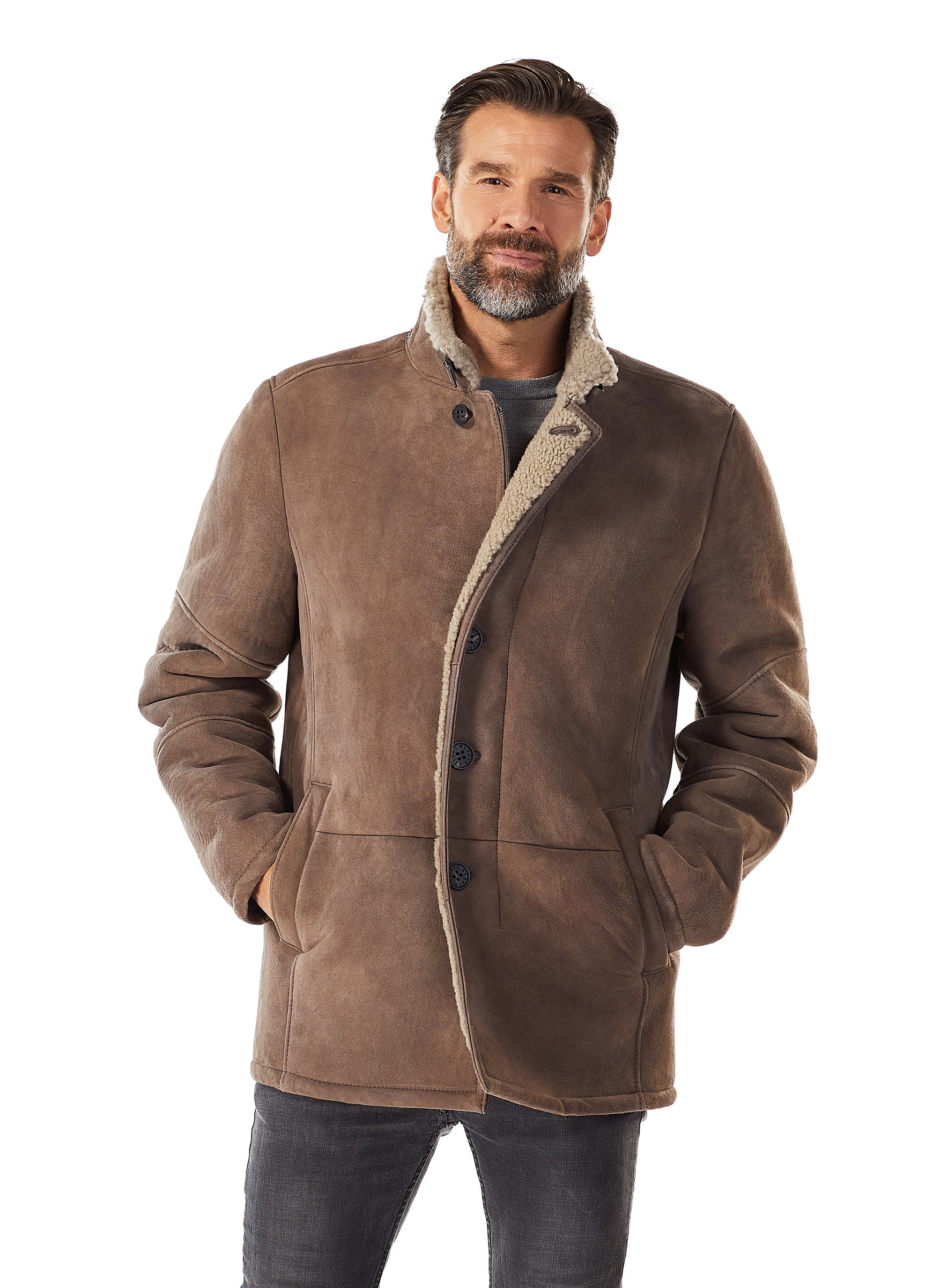 Sportive Lammfell Jacke taupe von Werner Christ