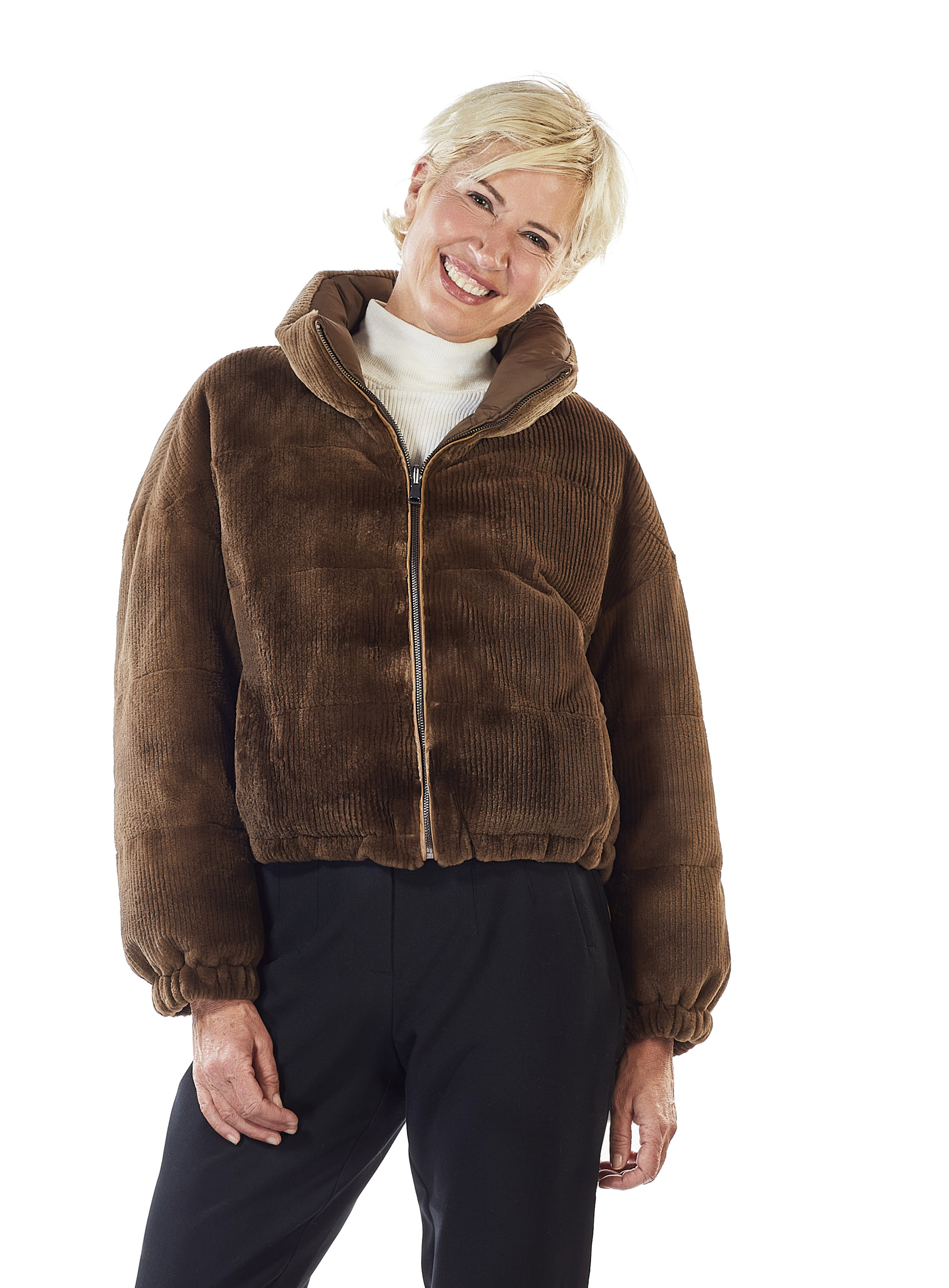 Superleichte Nerz-Wendejacke mit Rillenschur und Daune