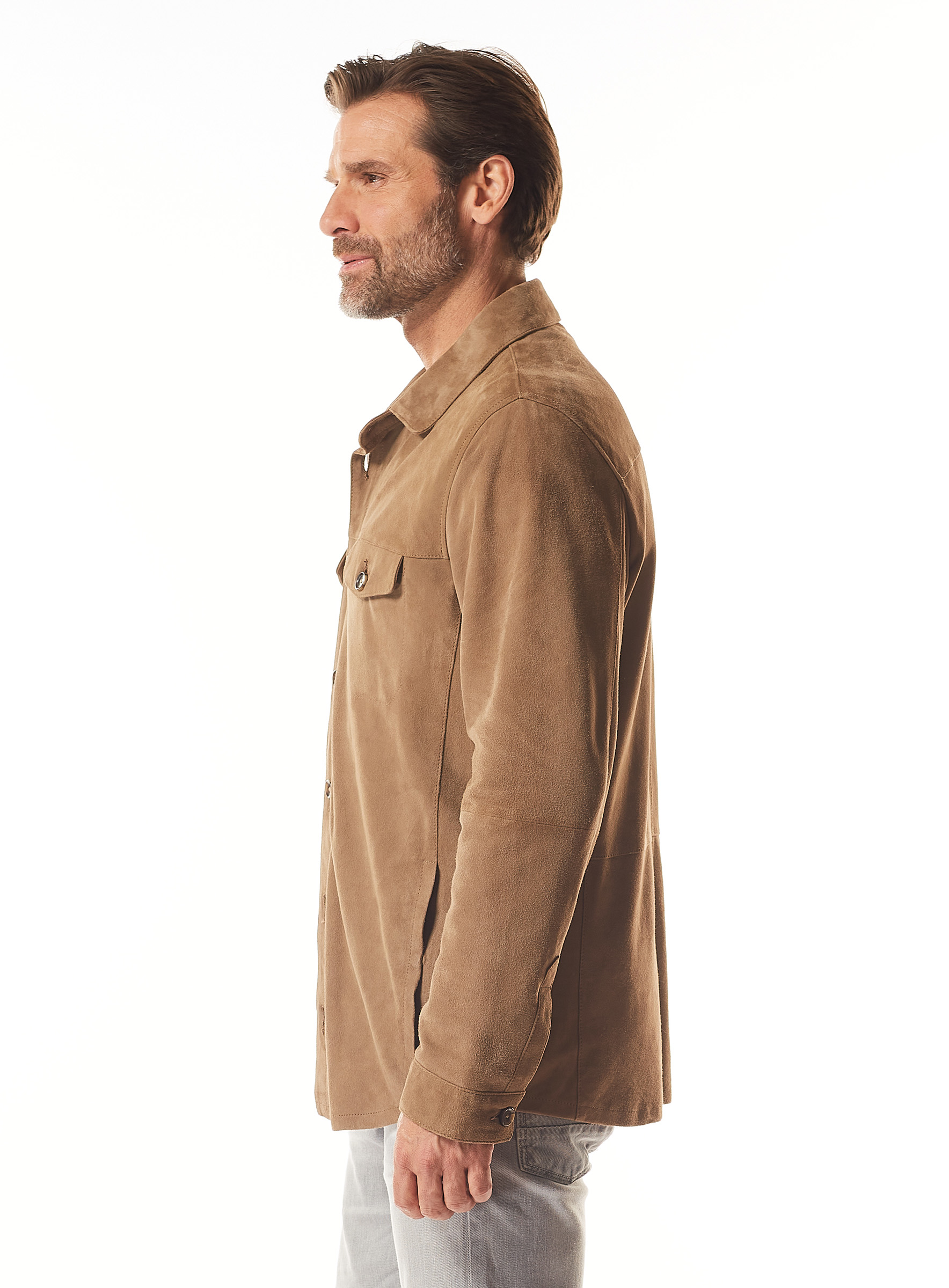 Lederhemd Overshirt  aus Ziegenvelours in taupe