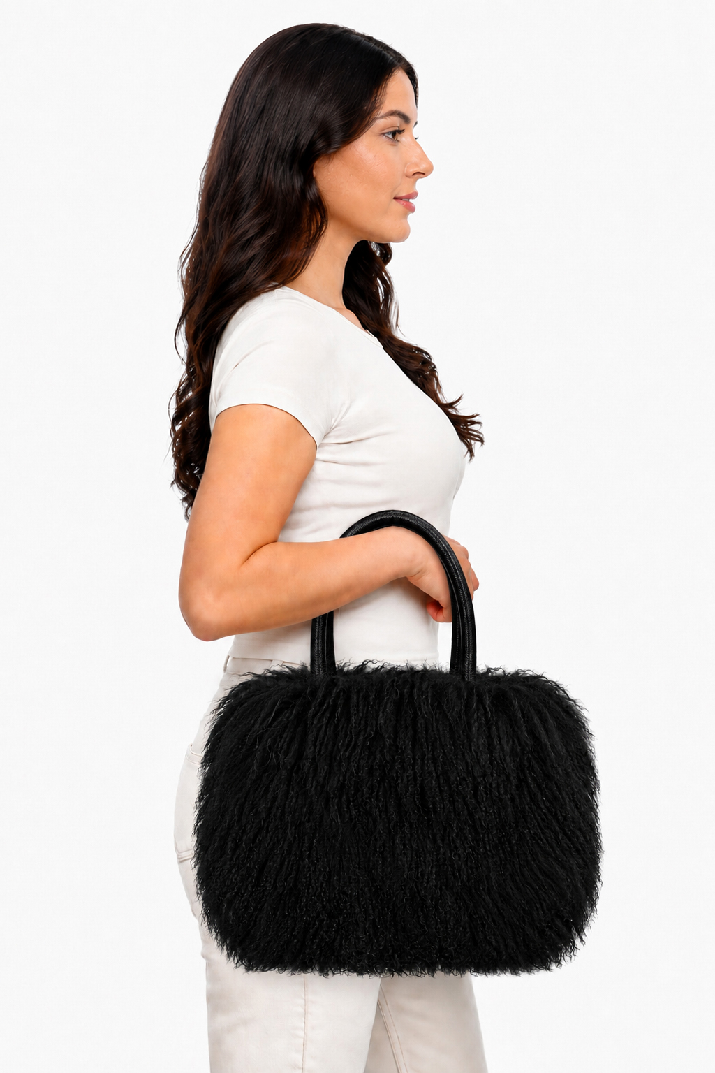 Edle Felltasche aus Tibetlamm schwarz