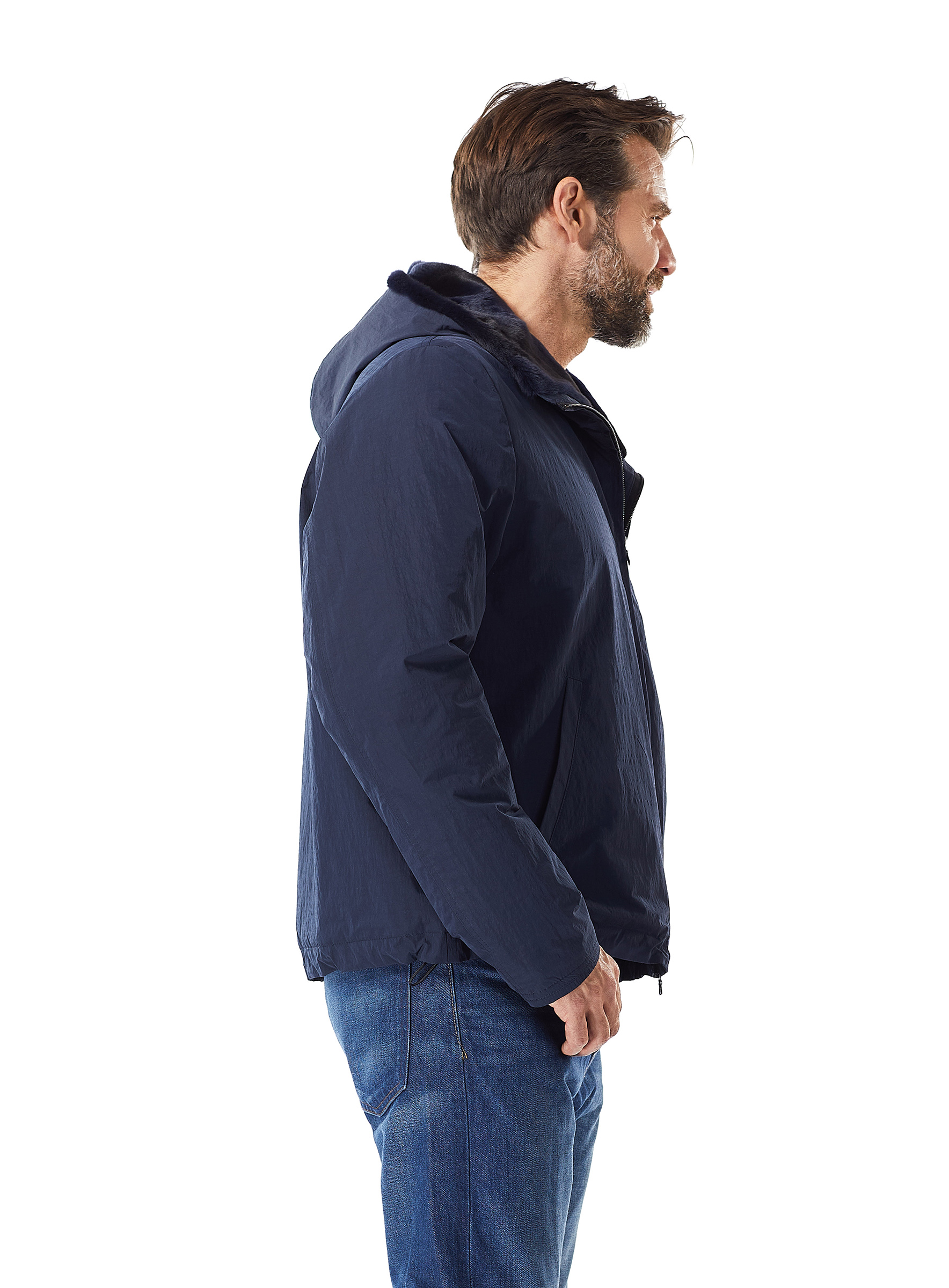 Sportive Anorak Jacke aus Mikrofaser mit Samtwiesel dunkelblau
