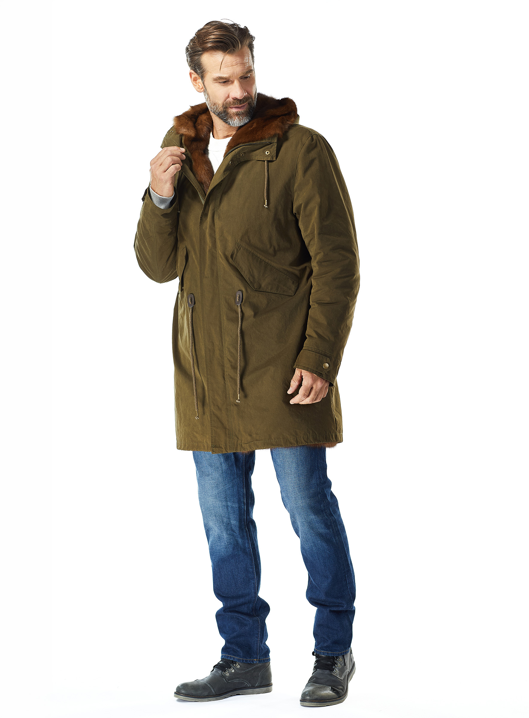 Baumwoll Herren Parka mit Zobelfutter