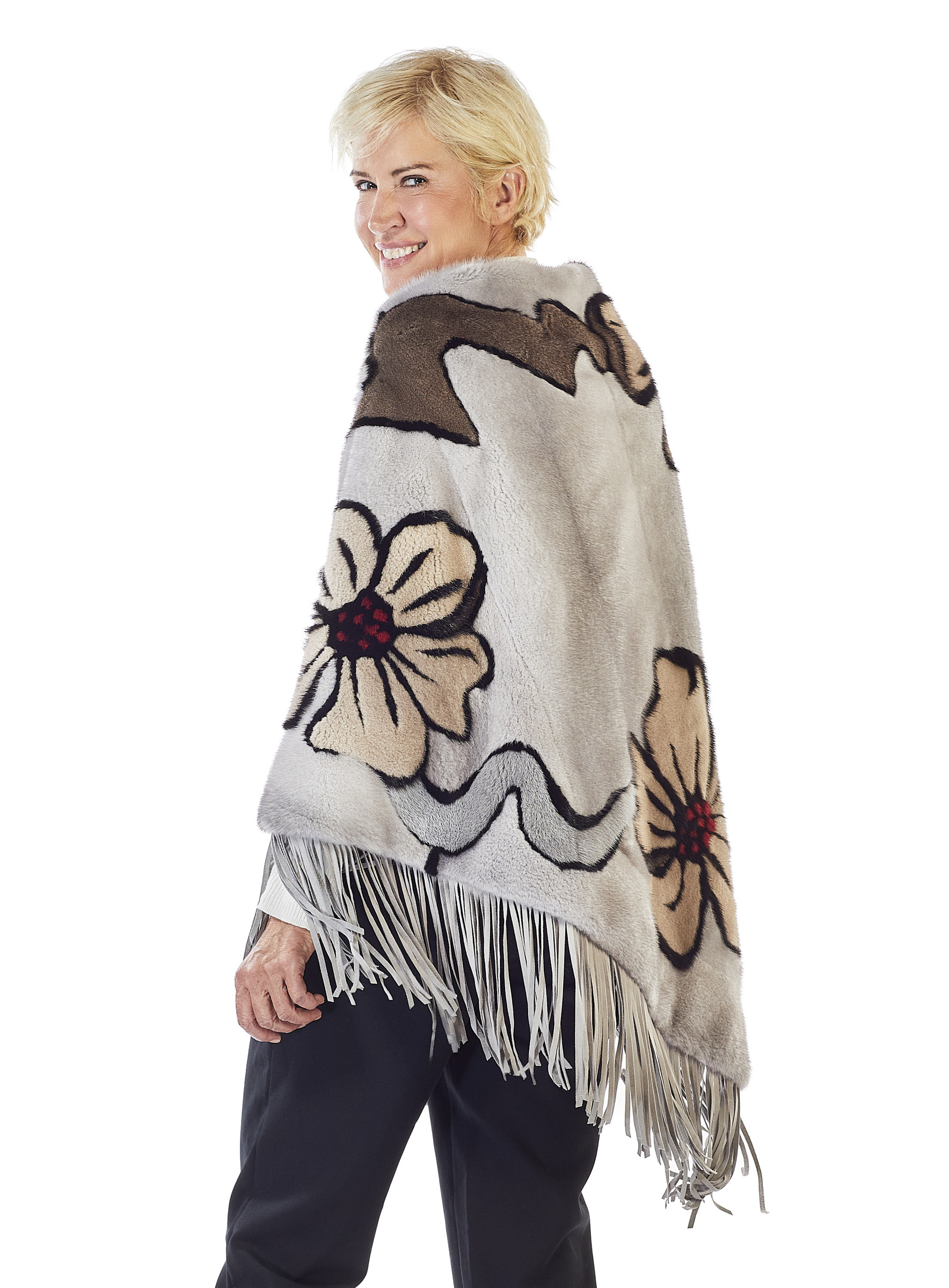 Nerz Cape sapphire mit Blumenmuster
