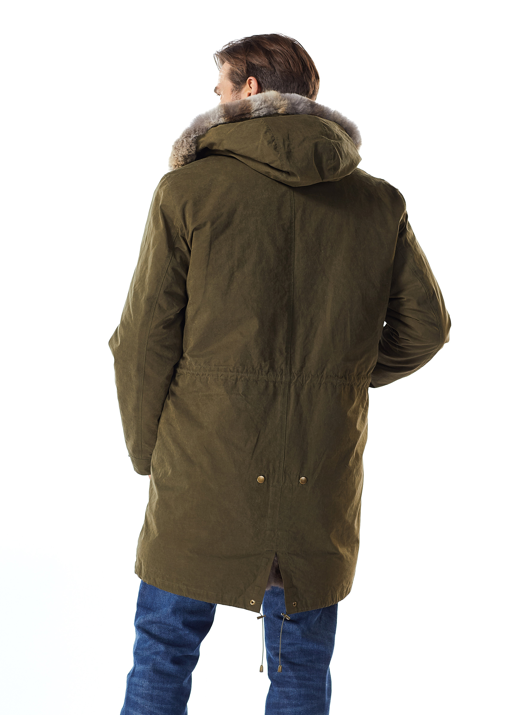 Baumwoll Parka grün mit geschorenem Rotfuchs