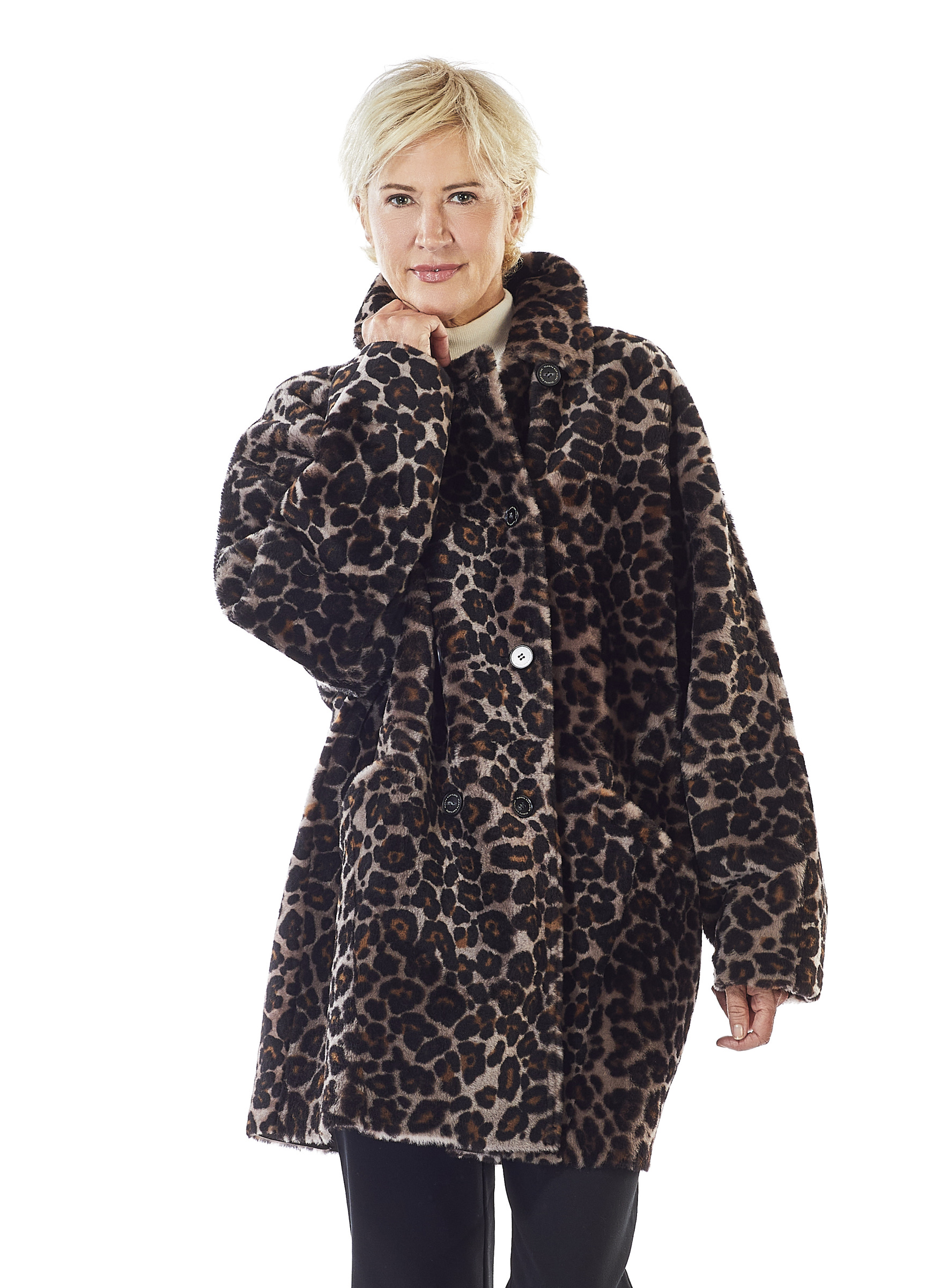 Oversized-Lammfelljacke mit Leodruck
