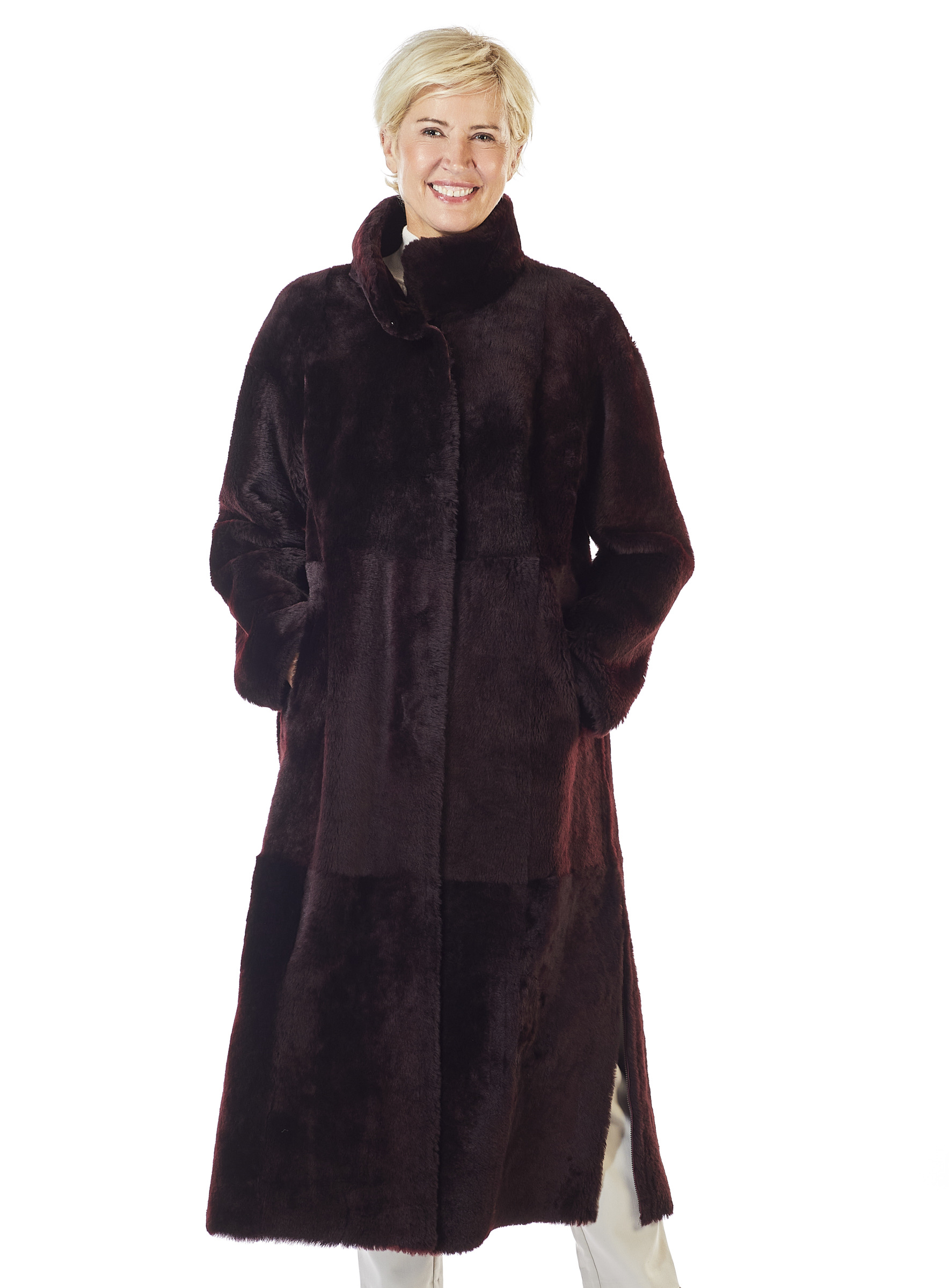 Langer Lammfell Wendemantel bordeaux von Werner Christ