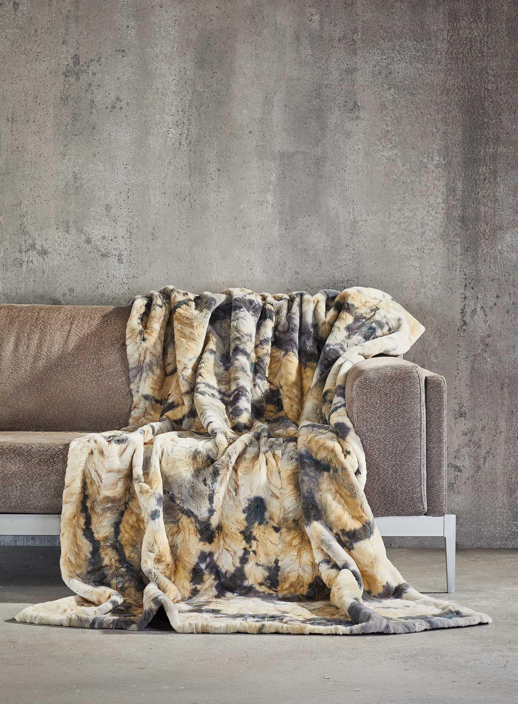 Geschorene Nerzarcade Decke beige mit Kunstdruck
