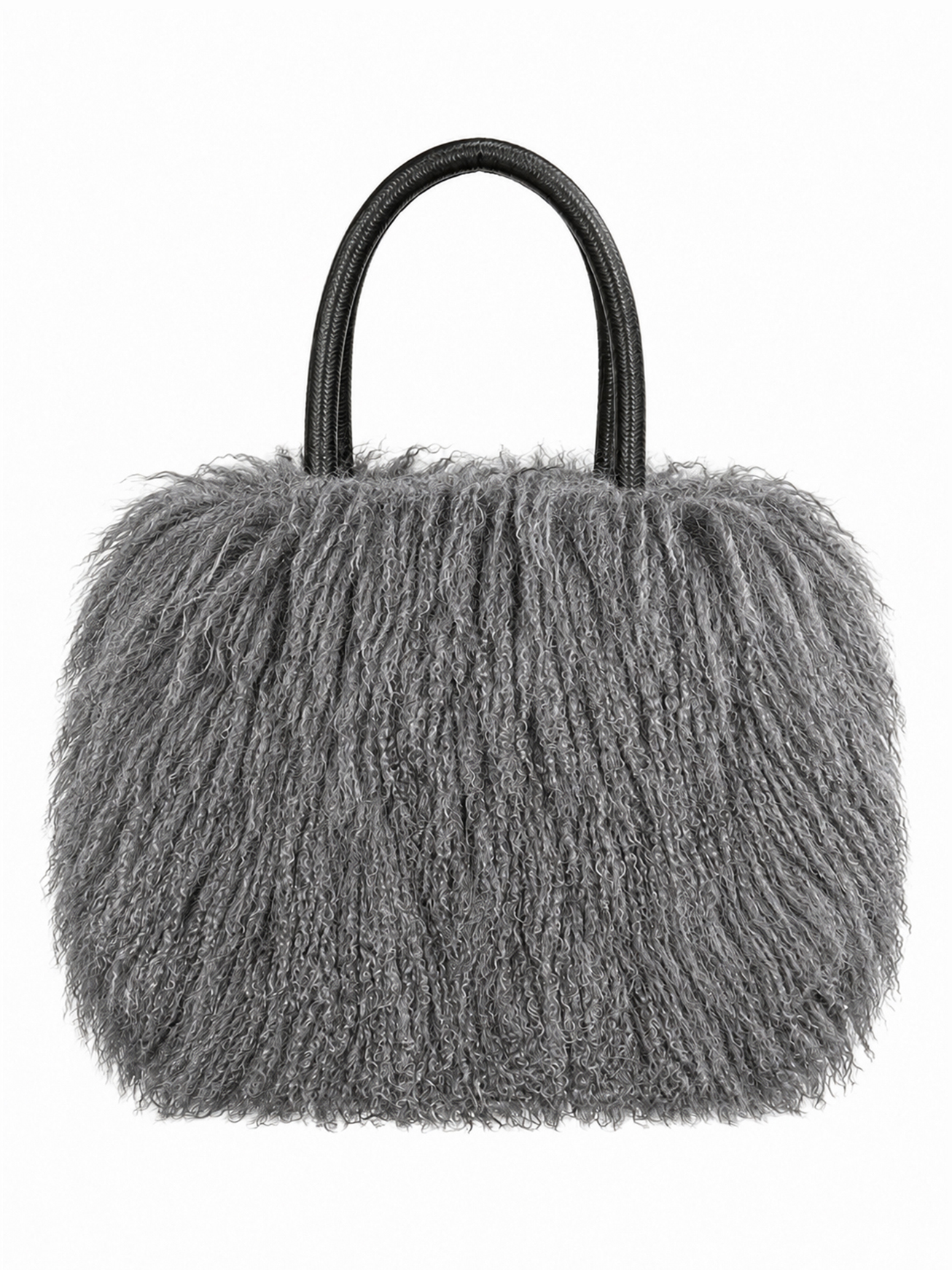 Tibetlamm Felltasche grau mit Ledergriff
