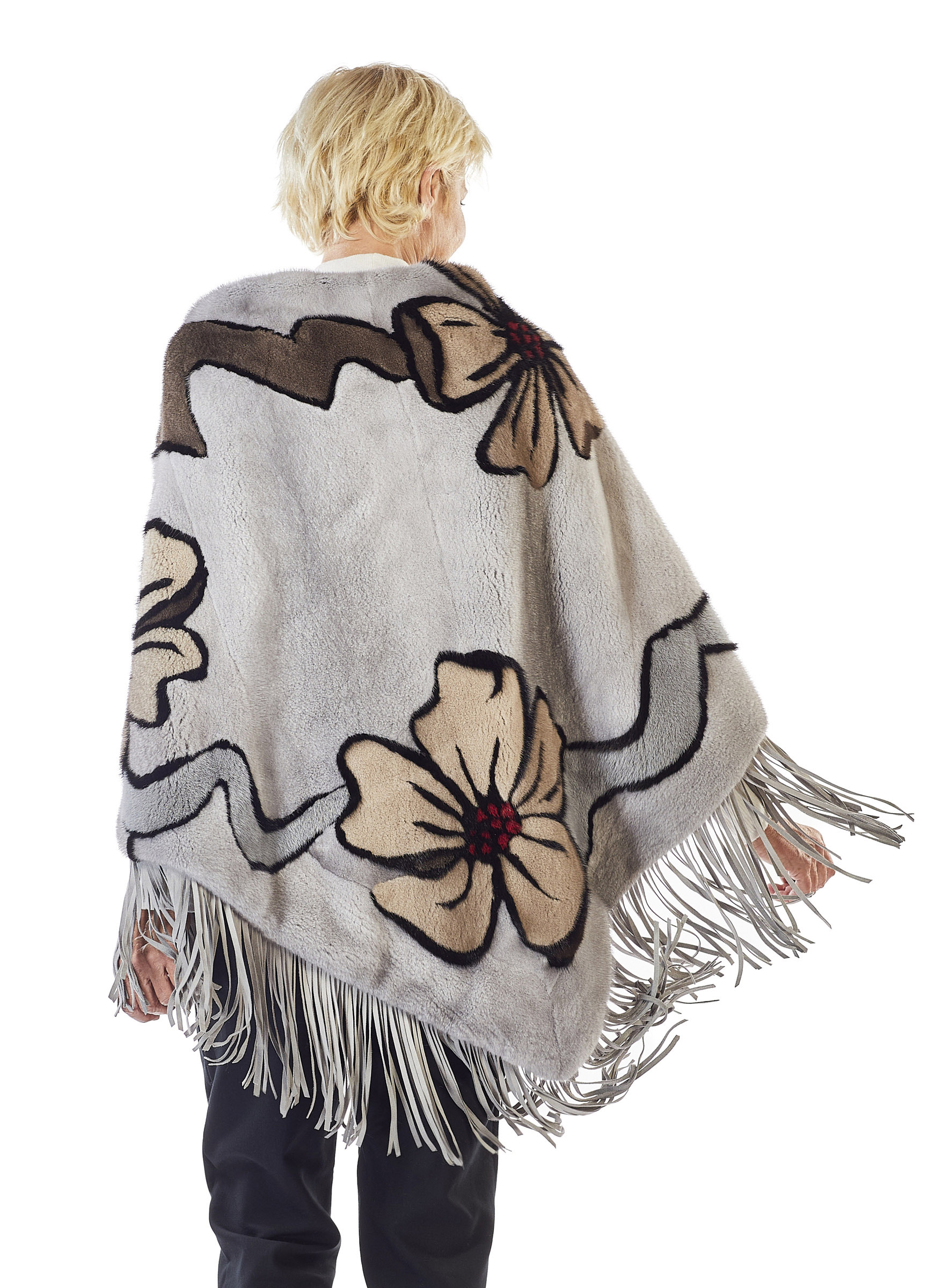 Nerz Cape sapphire mit Blumenmuster