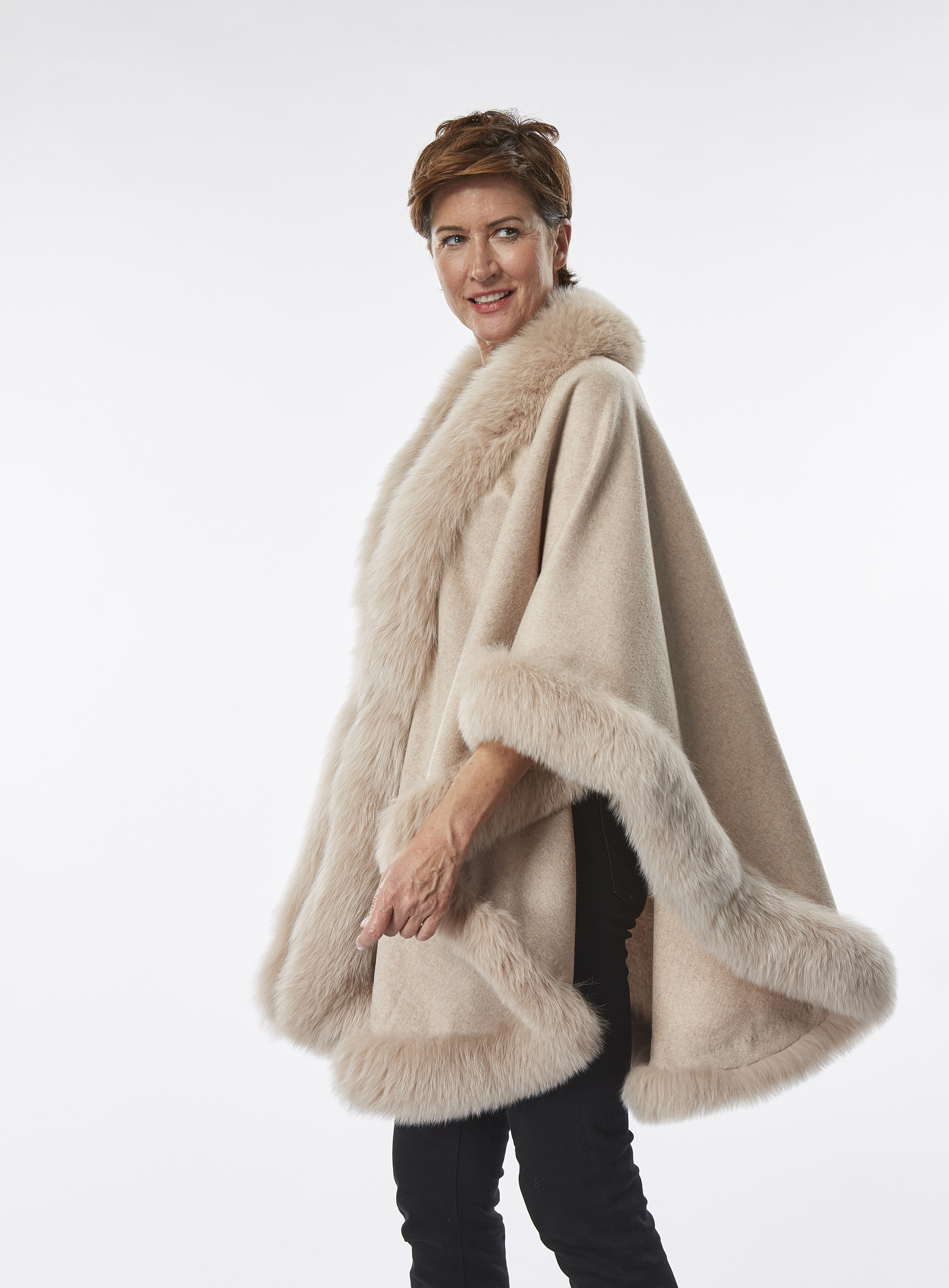 Cashmere Cape mit Blaufuchs beige