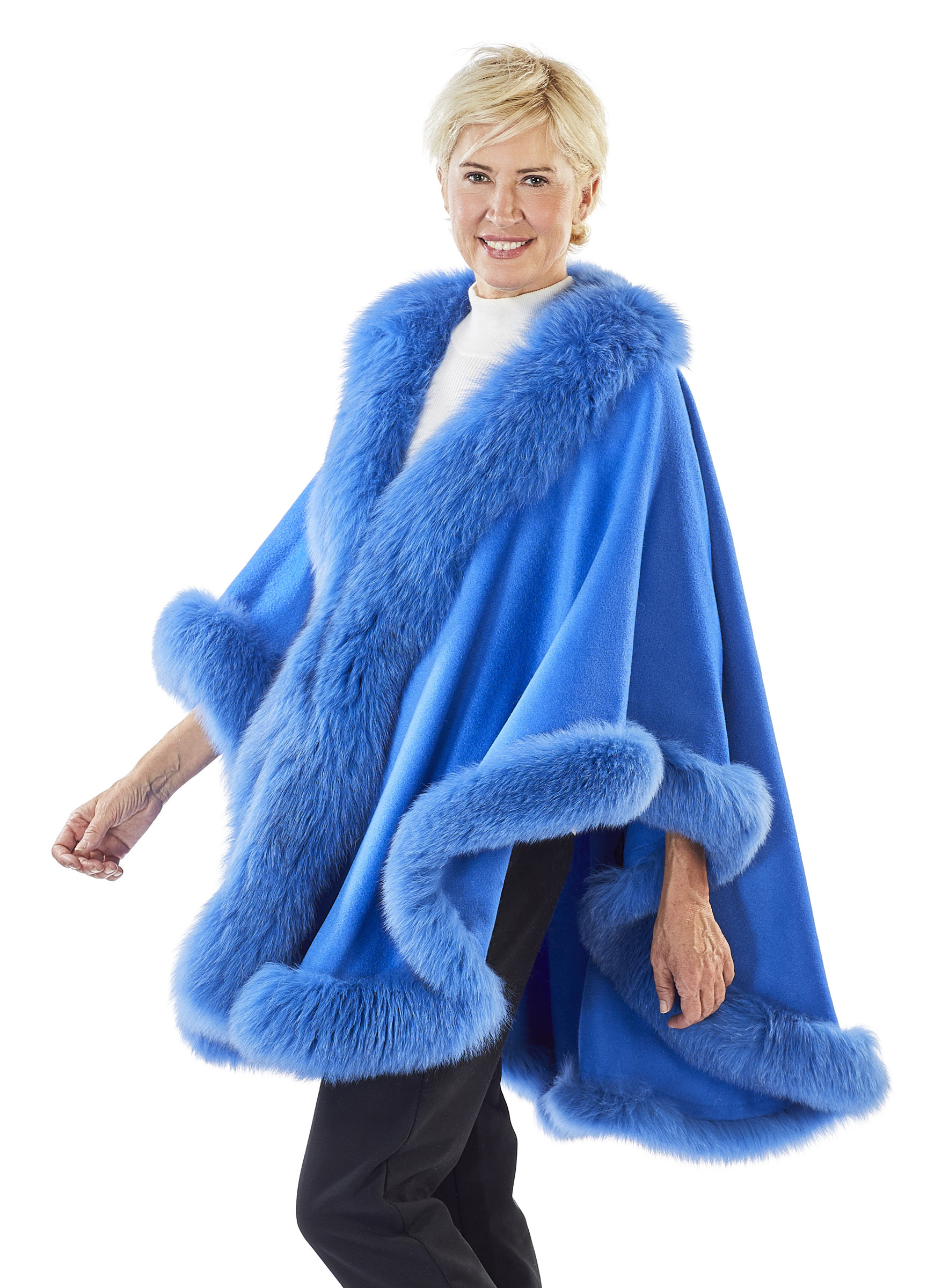 Cashmere Cape mit Blaufuchs blau