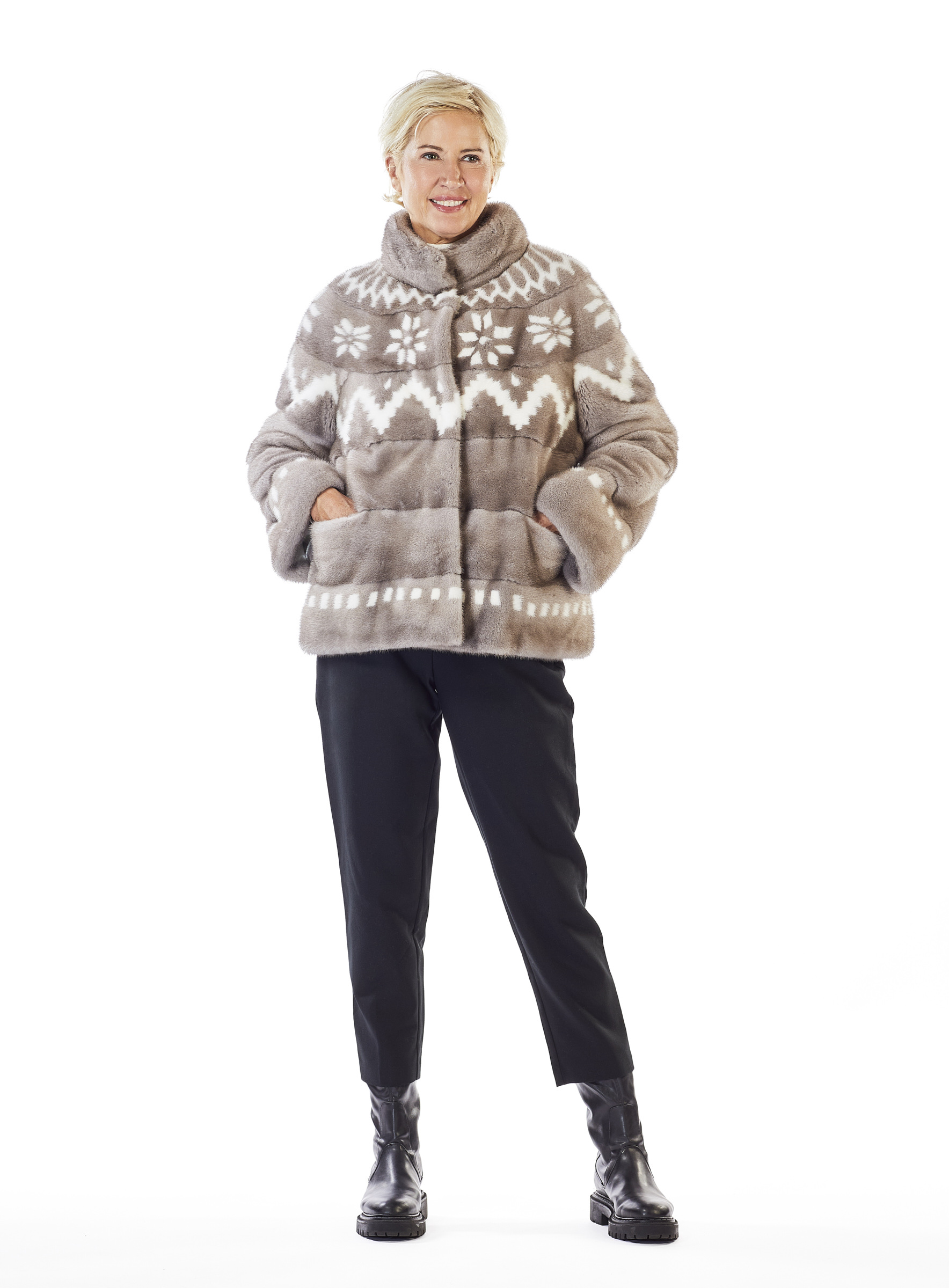 Nerz Jacke im Norweger Pullover Style