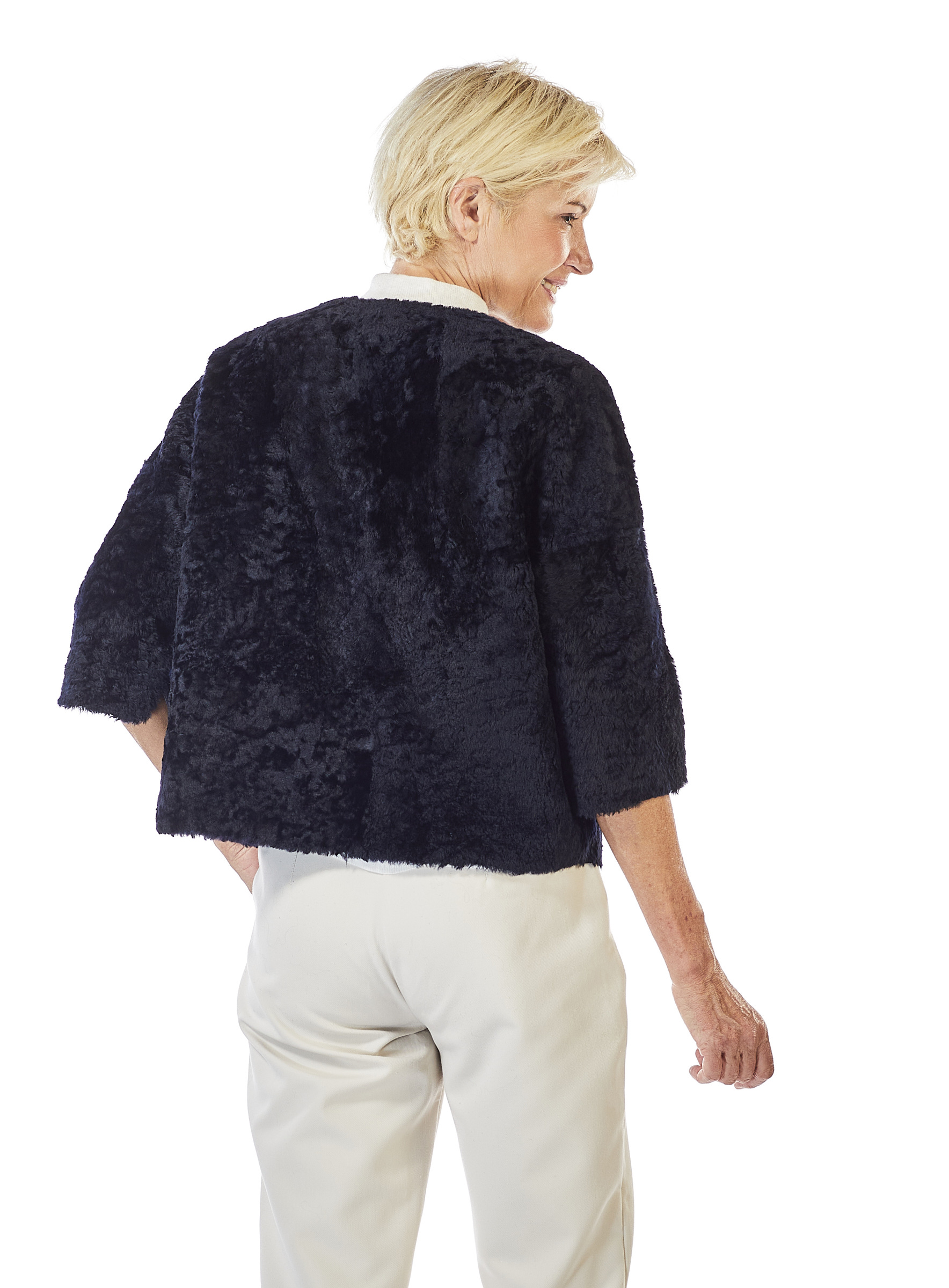 Lammfell Wendejacke mit 3/4 Ärmel dunkelblau