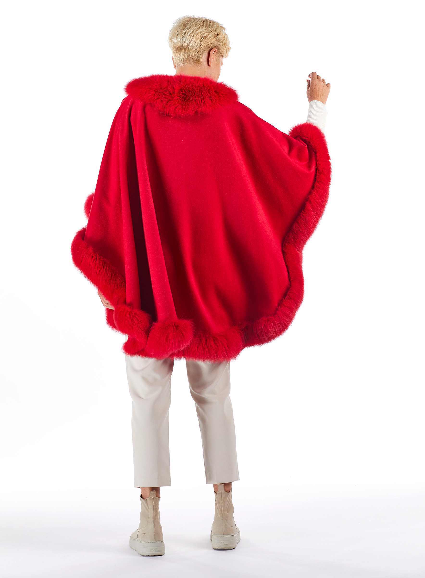 Cashmere Cape fuchsverbrämt rot