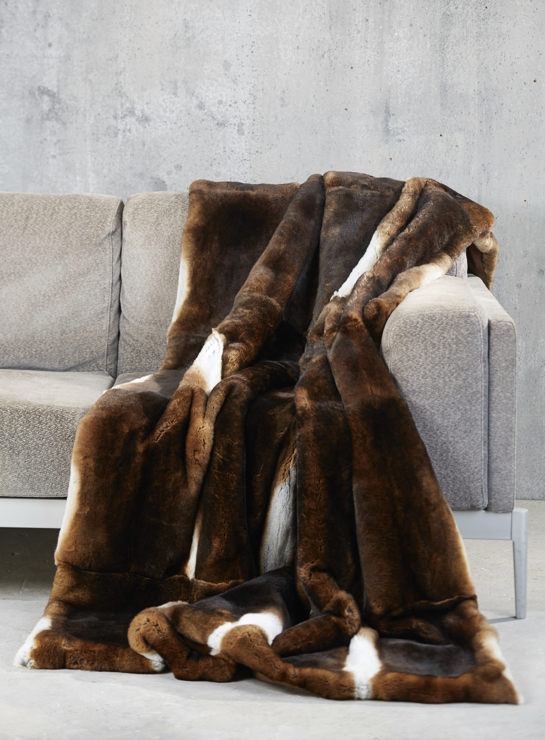 Rexkanin Felldecke braun natur mit Schurwolle | 200 x 140 cm