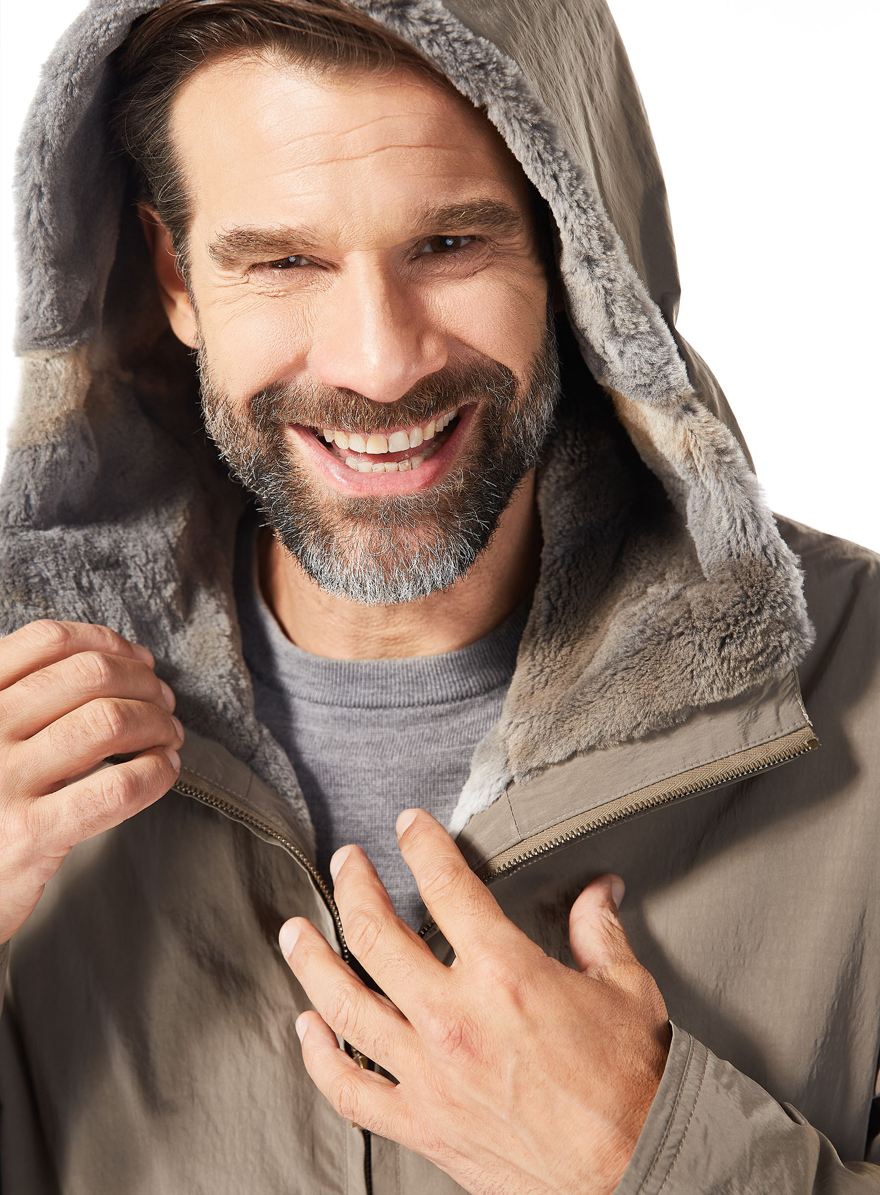 Sportive Anorak Jacke aus Mikrofaser mit Bisam Fellfutter