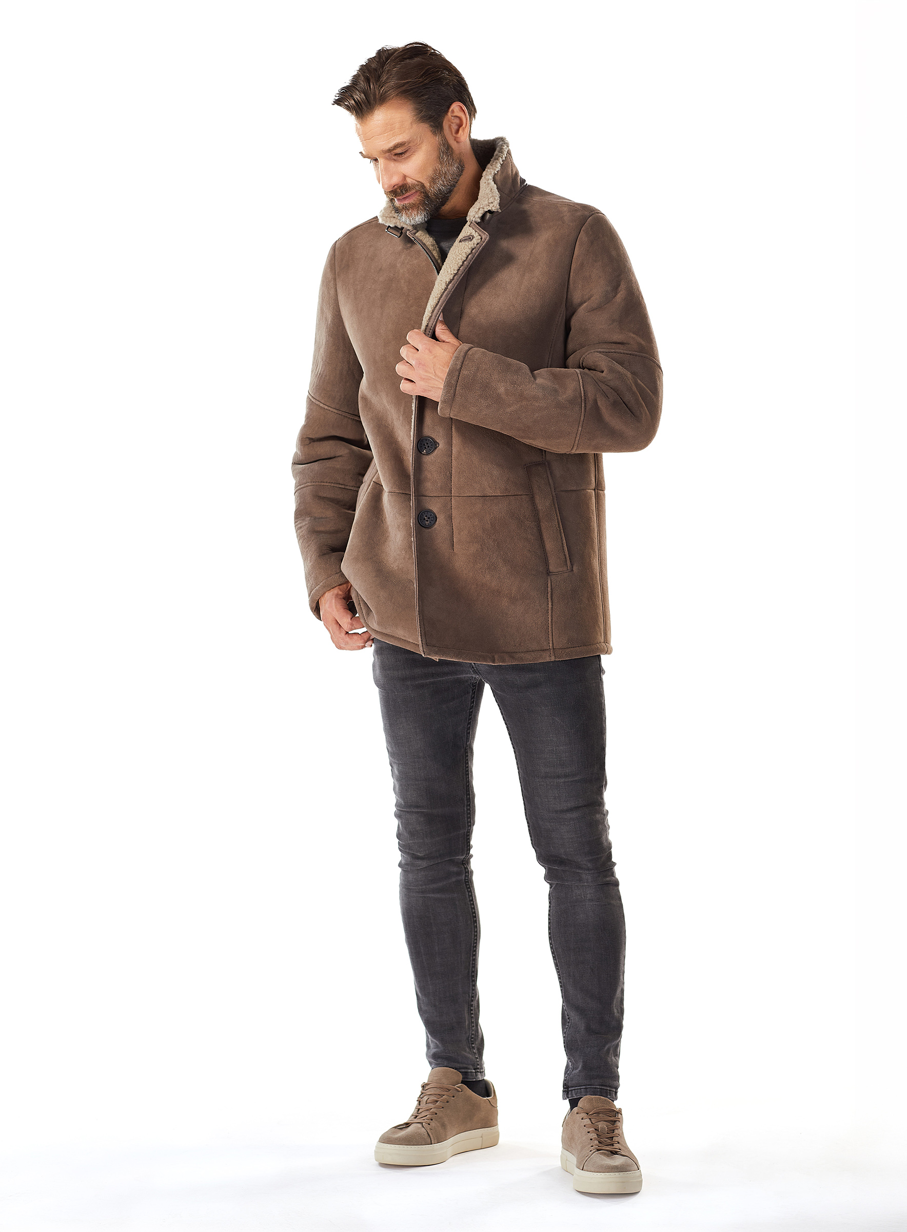 Sportive Lammfell Jacke taupe von Werner Christ