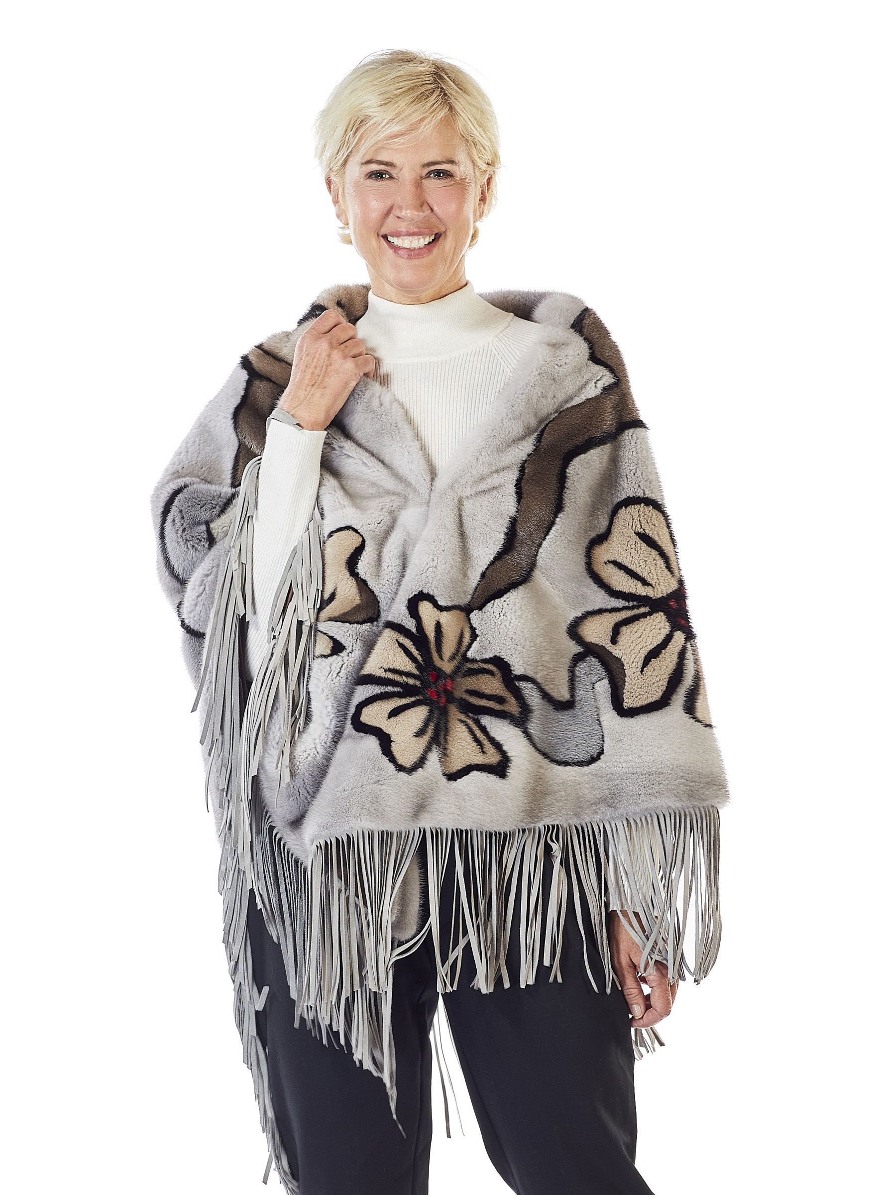 Nerz Cape sapphire mit Blumenmuster