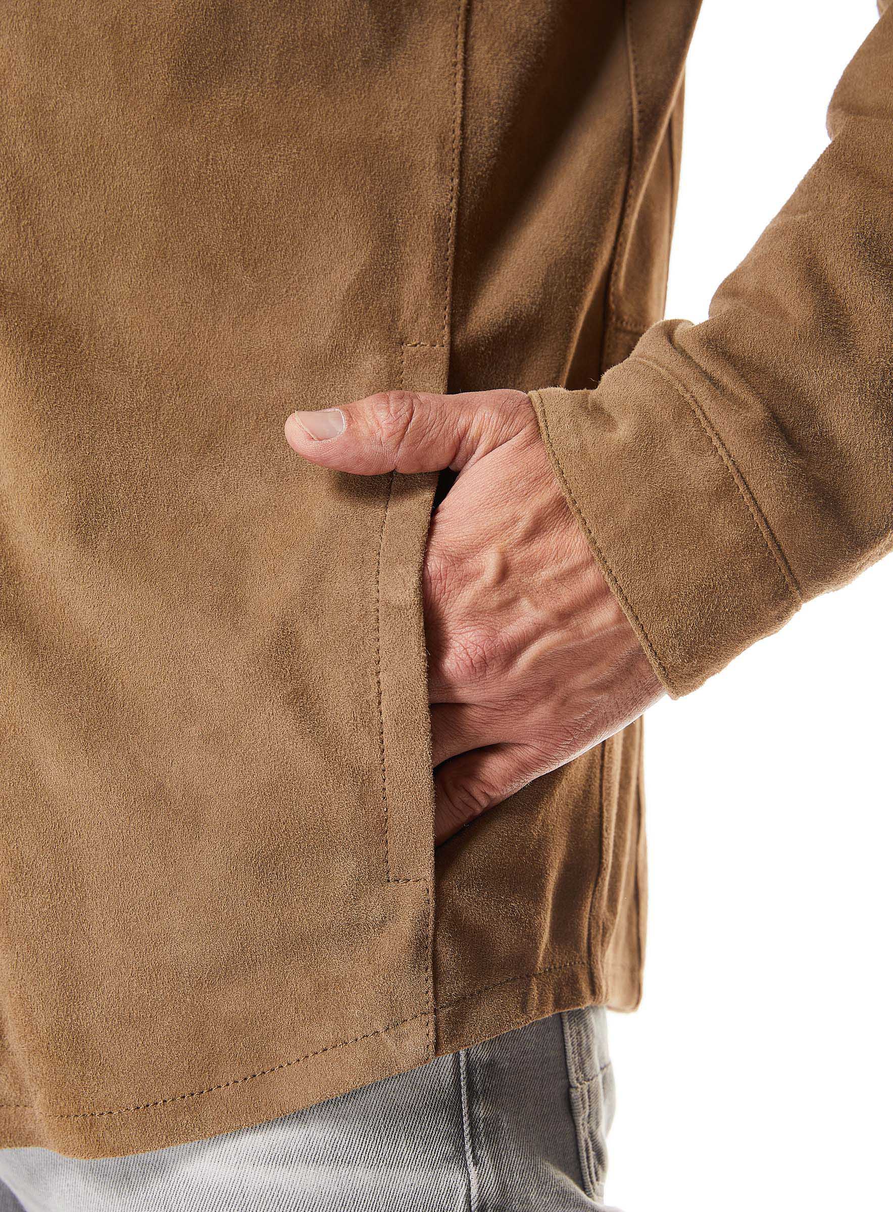 Lederhemd Overshirt  aus Ziegenvelours in taupe