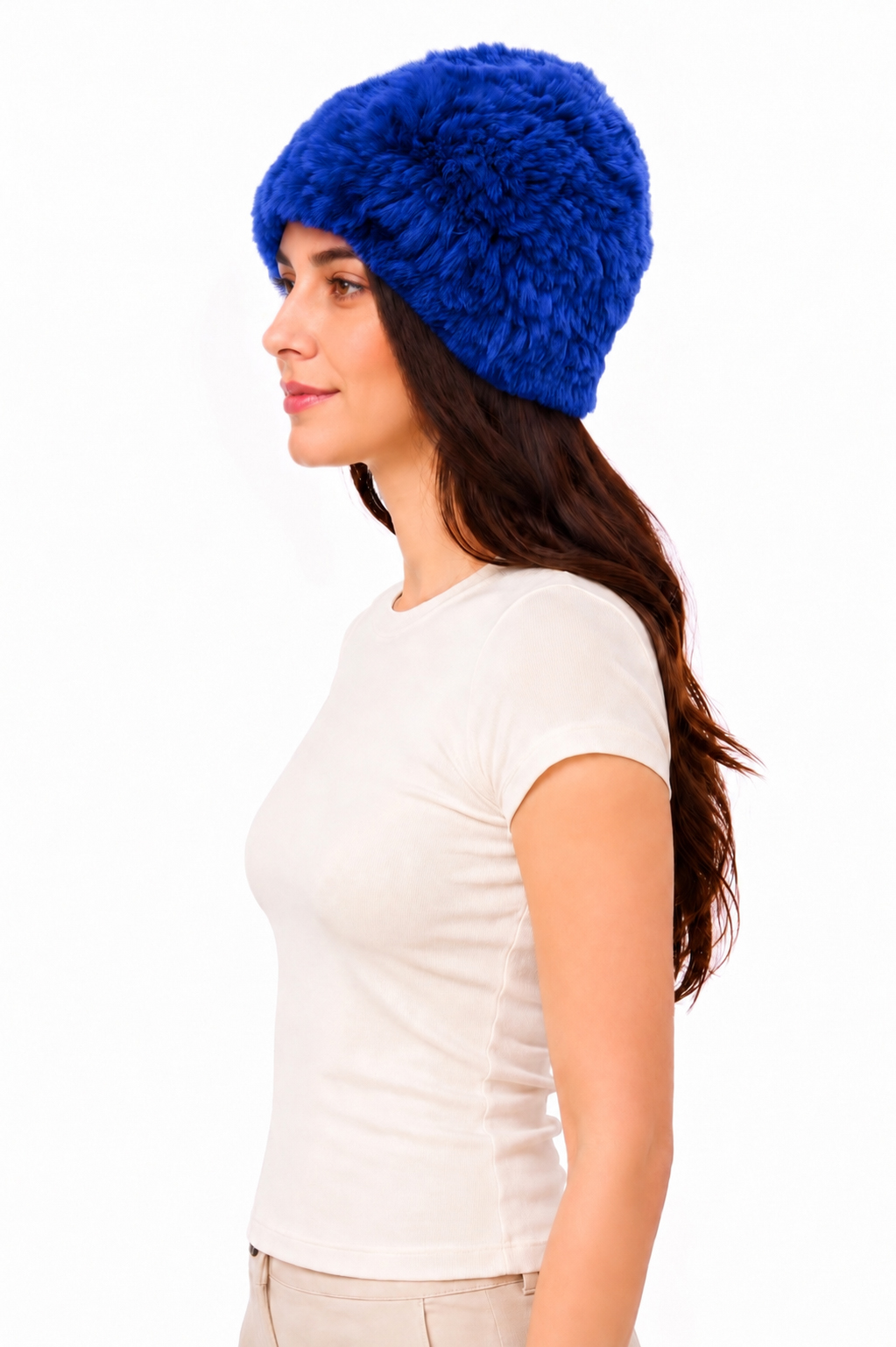 Stylische Pelzmütze aus Kaninfell electra blau