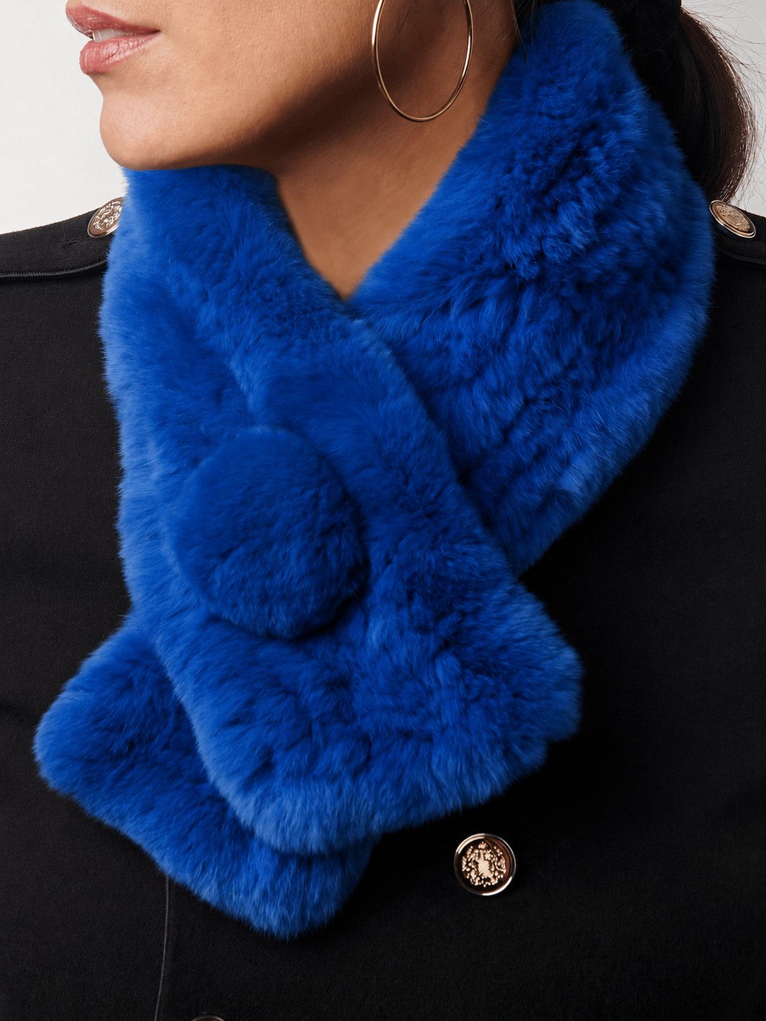 Rexkanin Pelzschal electra blau mit Bommel