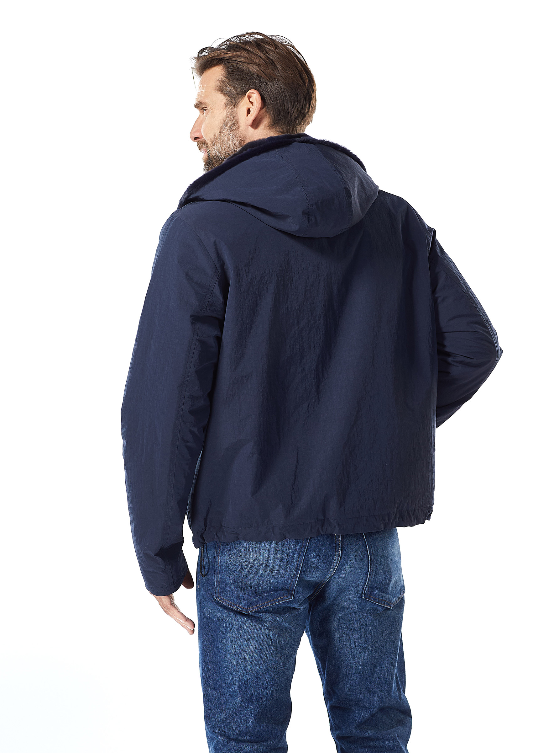 Sportive Anorak Jacke aus Mikrofaser mit Samtwiesel dunkelblau