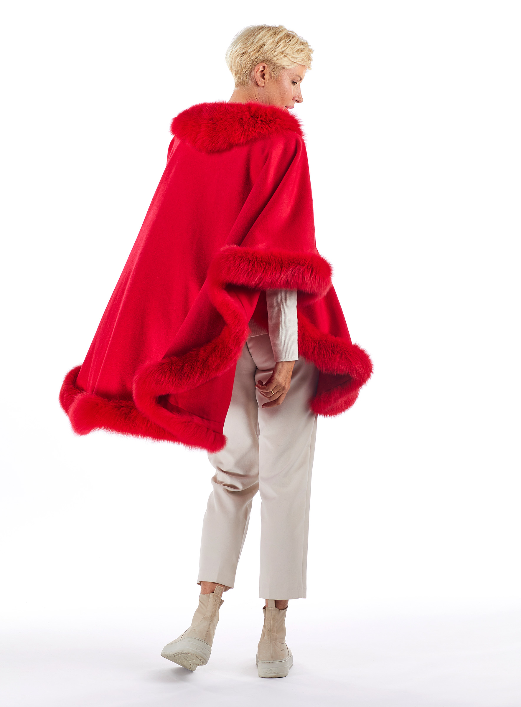 Cashmere Cape fuchsverbrämt rot