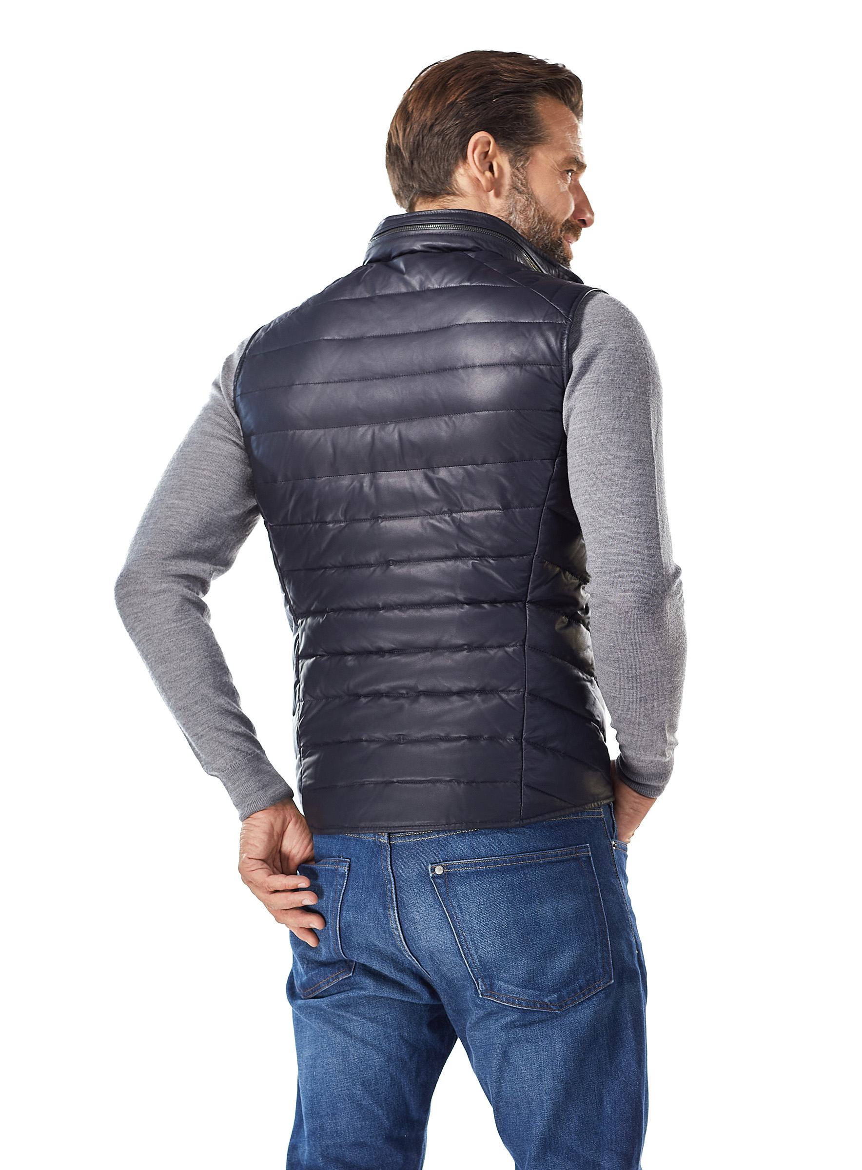 Lammleder Steppweste Monoposto marine Heinz Bauer