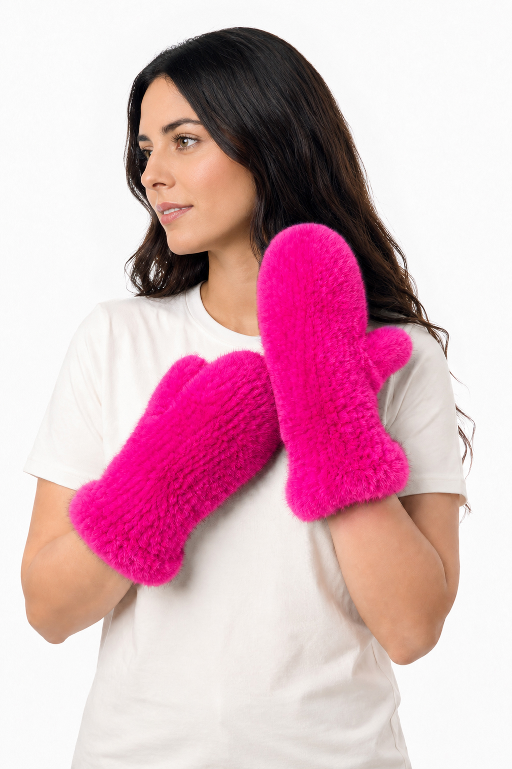 Edle Pelzhandschuhe aus weichen Nerzfellen pink