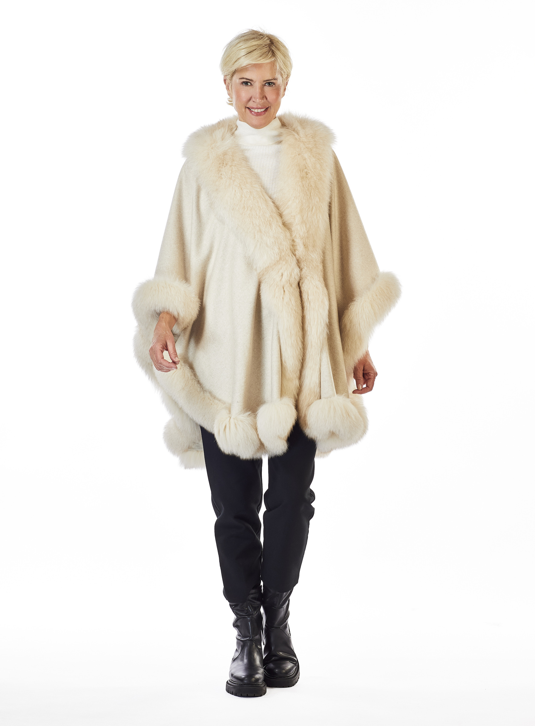 Cashmere Cape mit Blaufuchs beige