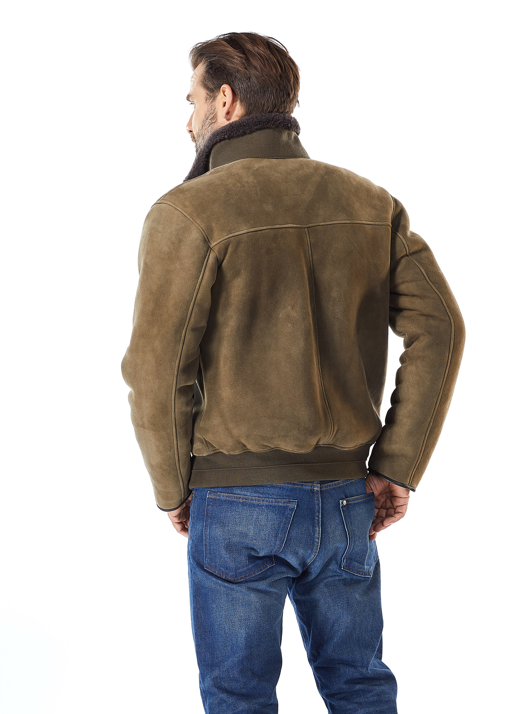 Lammfell Blouson Manzoni24 mit Strickbündchen für Männer
