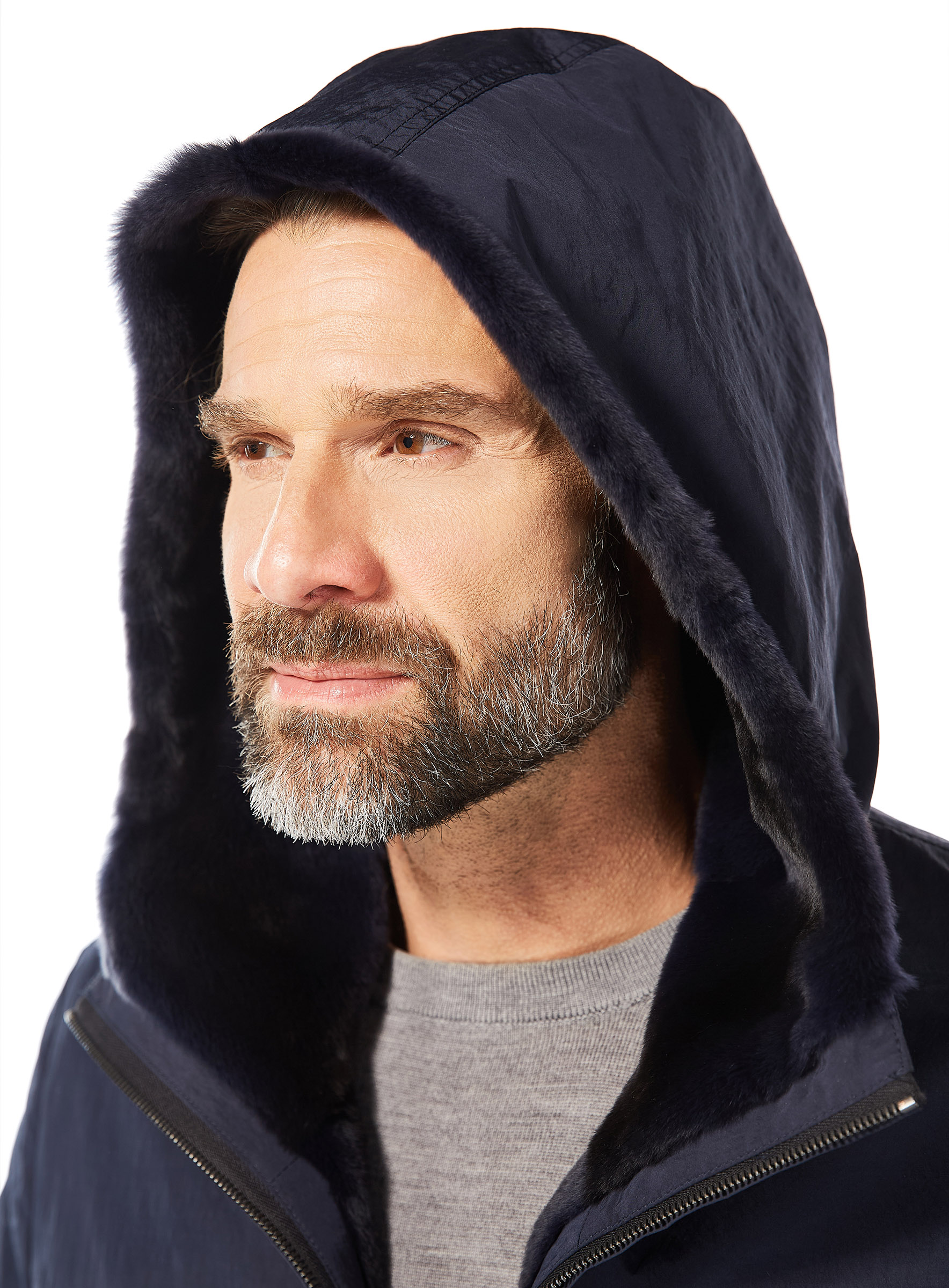 Sportive Anorak Jacke aus Mikrofaser mit Samtwiesel dunkelblau
