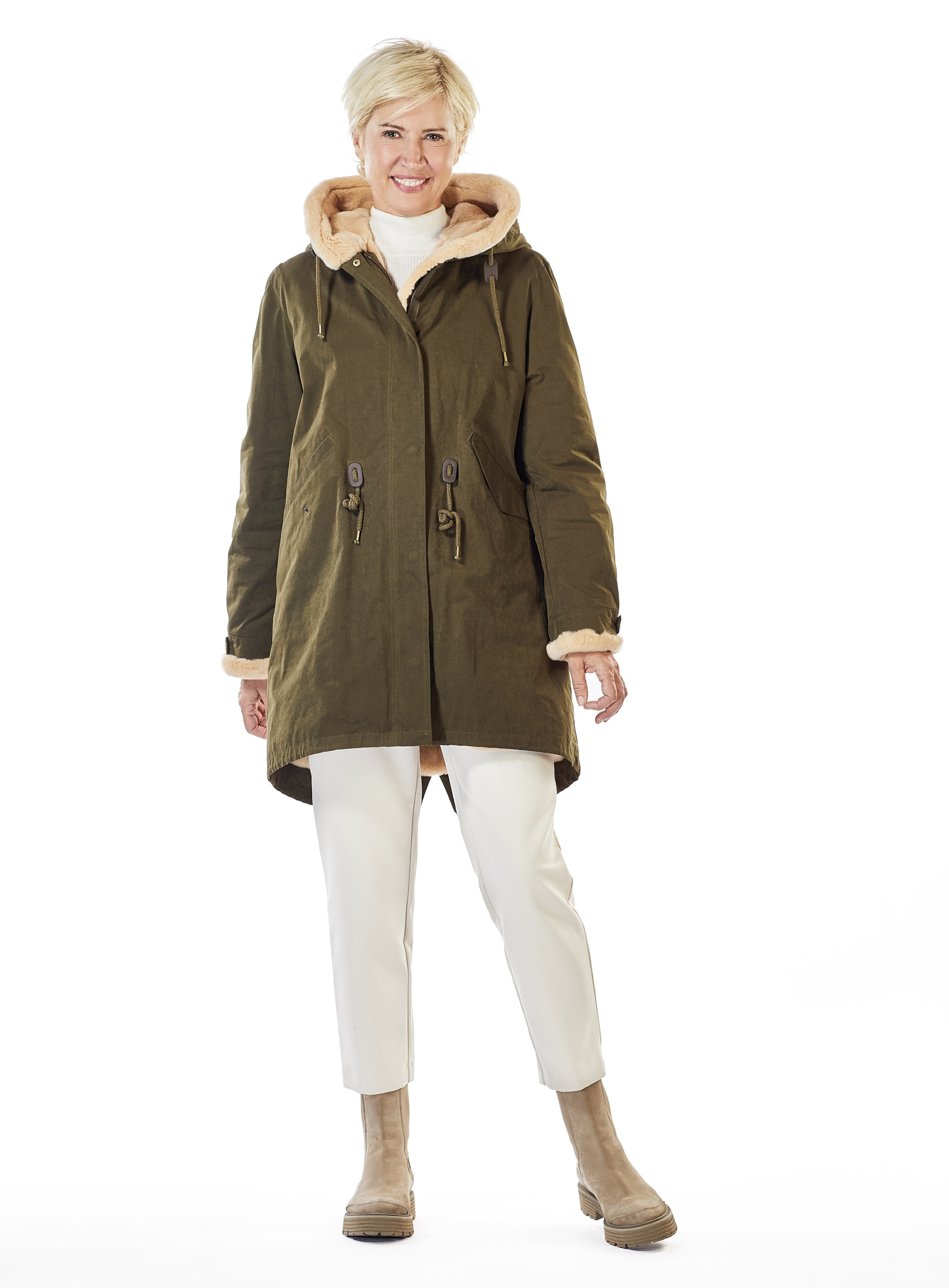 Parka pelzgefüttert mit Samtnerz beige