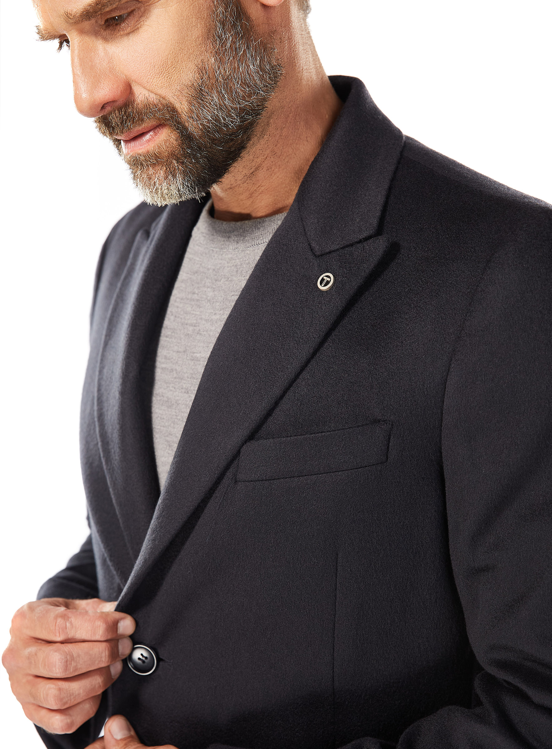 Klassischer Herren Cashmere Mantel marine mit Samtwiesel
