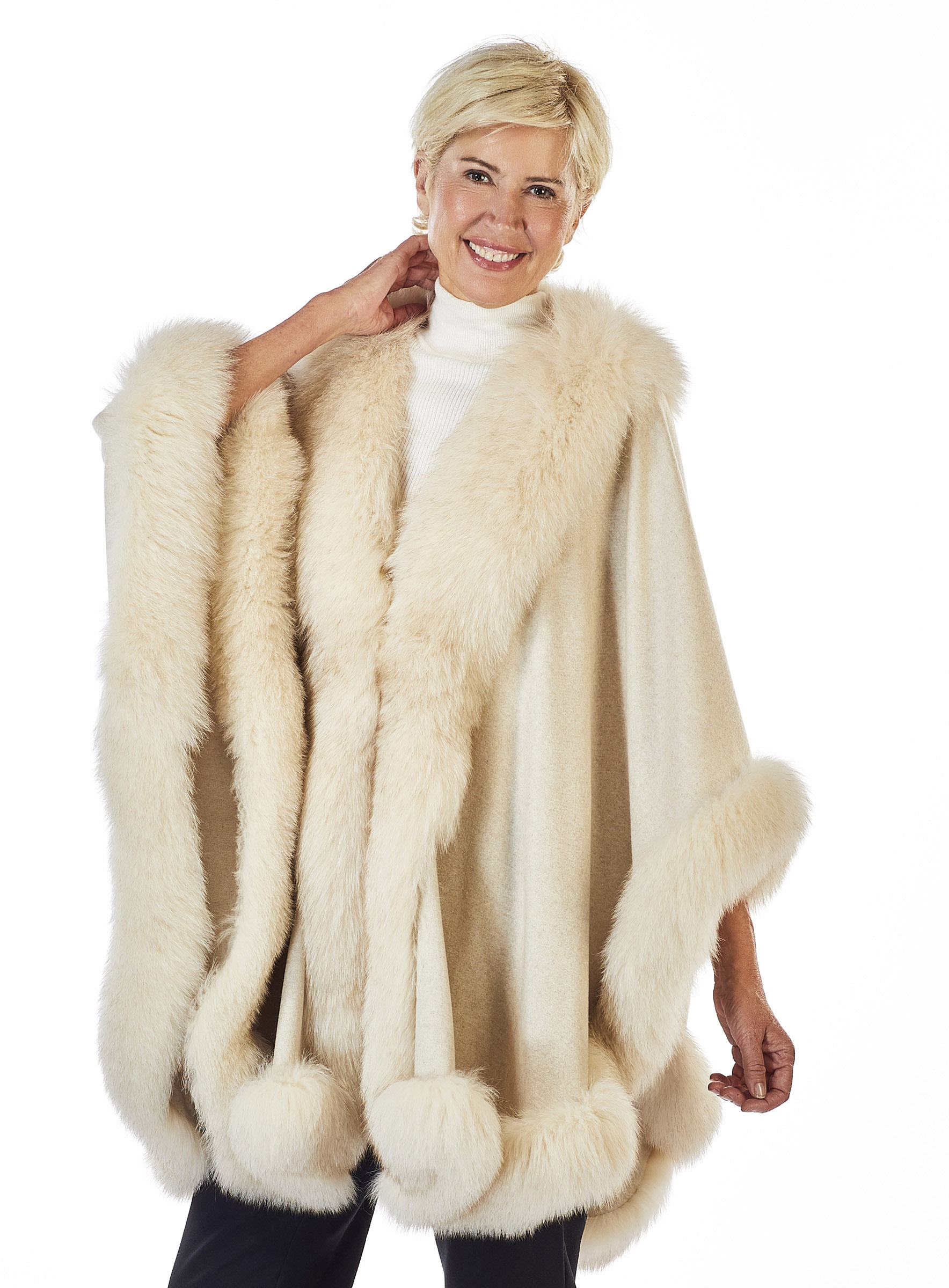 Cashmere Cape mit Blaufuchs beige
