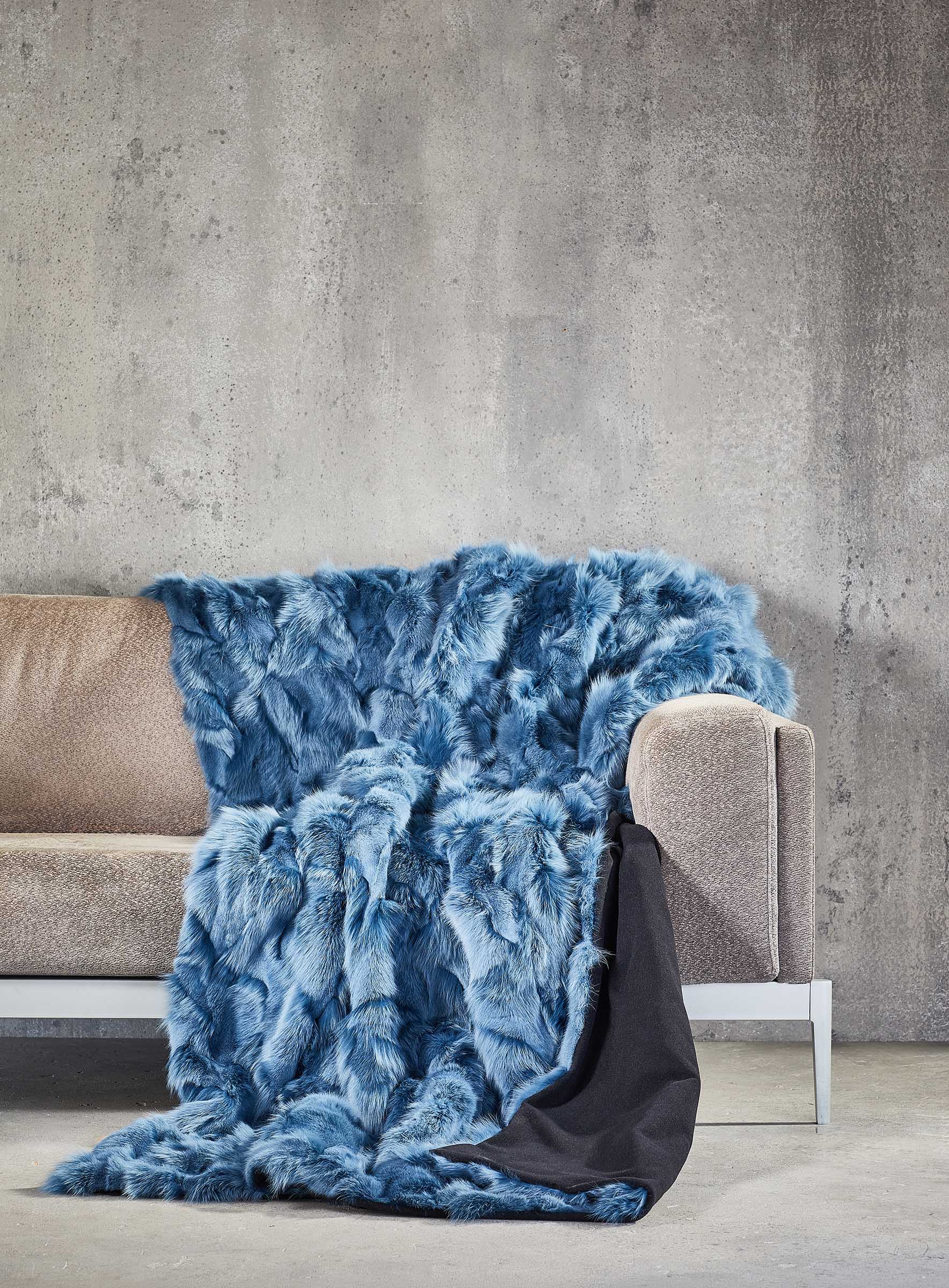 Fuchsdecke Patchwork blau mit Schurwolle